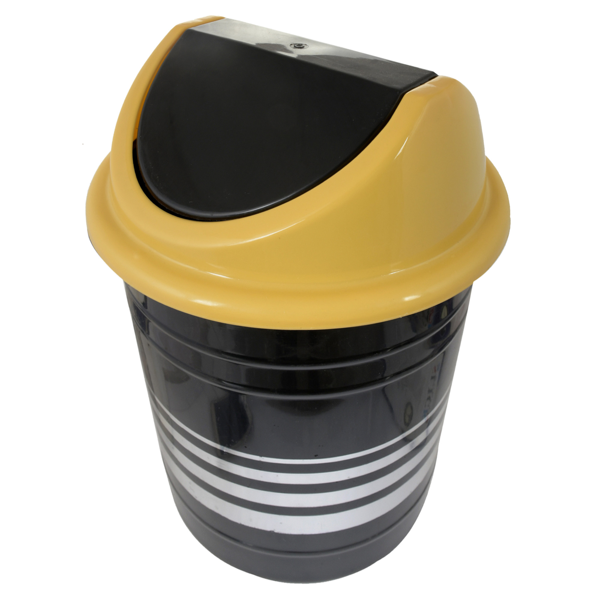 Kuber Industries Plastic Medium Size Swing Dustbin/ Swing Garbage Bin/ Waste Bin, 10 Liters (Black & Yellow)