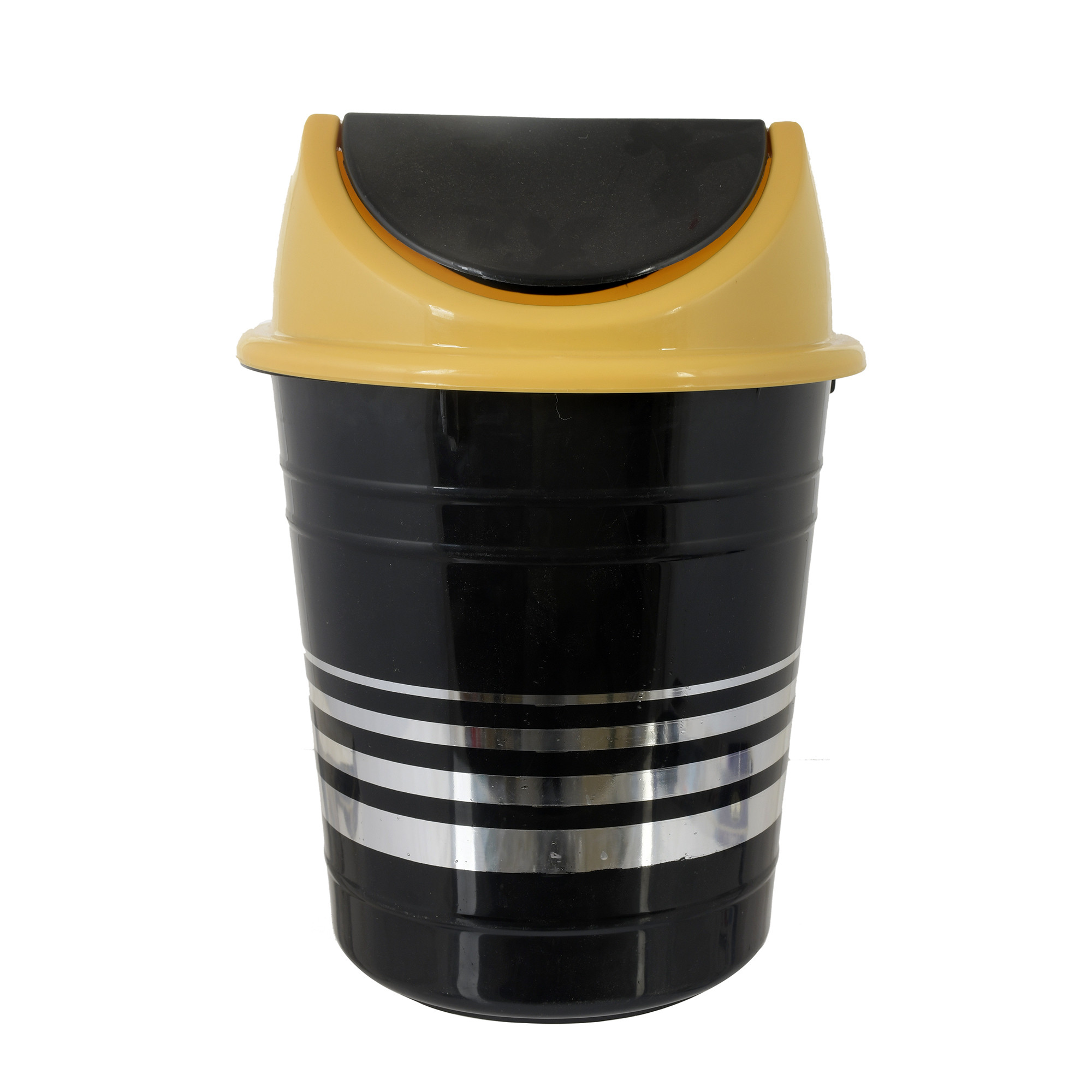 Kuber Industries Plastic Medium Size Swing Dustbin/ Swing Garbage Bin/ Waste Bin, 10 Liters (Black & Yellow)