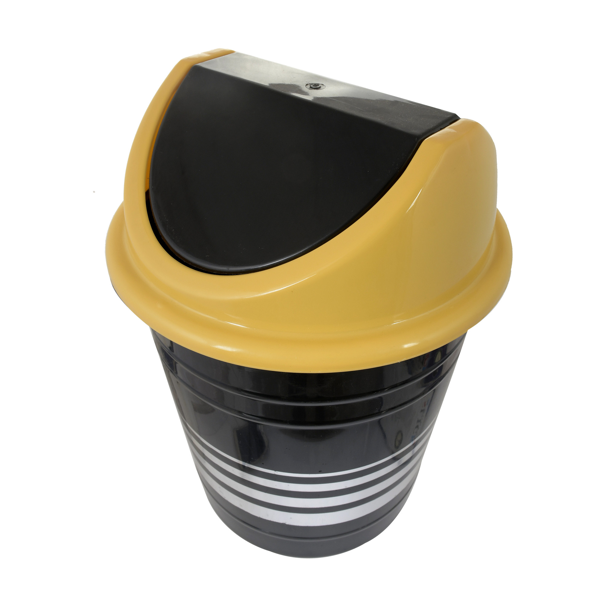 Kuber Industries Plastic Medium Size Swing Dustbin/ Swing Garbage Bin/ Waste Bin, 10 Liters (Black & Yellow)