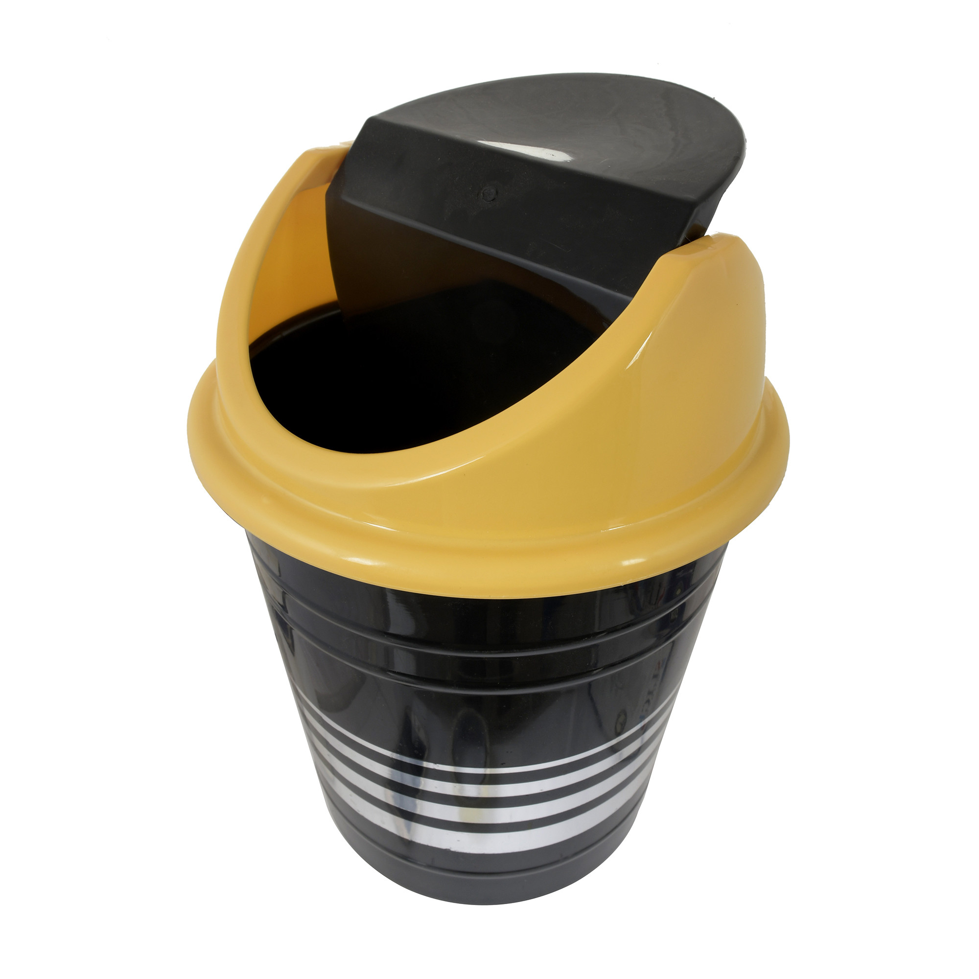 Kuber Industries Plastic Medium Size Swing Dustbin/ Swing Garbage Bin/ Waste Bin, 10 Liters (Black & Yellow)
