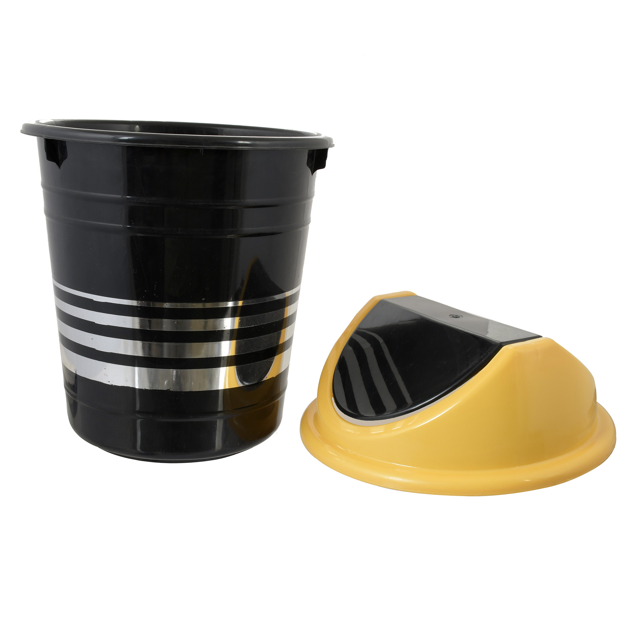 Kuber Industries Plastic Medium Size Swing Dustbin/ Swing Garbage Bin/ Waste Bin, 10 Liters (Black & Yellow)