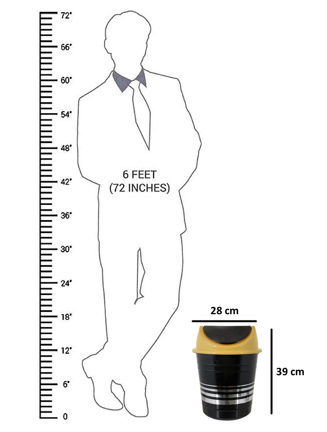 Kuber Industries Plastic Medium Size Swing Dustbin/ Swing Garbage Bin/ Waste Bin, 10 Liters (Black & Yellow)