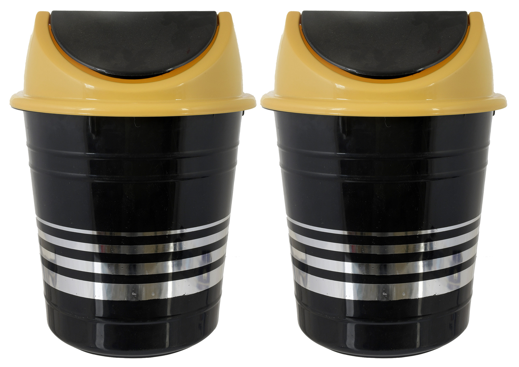 Kuber Industries Plastic Medium Size Swing Dustbin/ Swing Garbage Bin/ Waste Bin, 10 Liters (Black & Yellow)