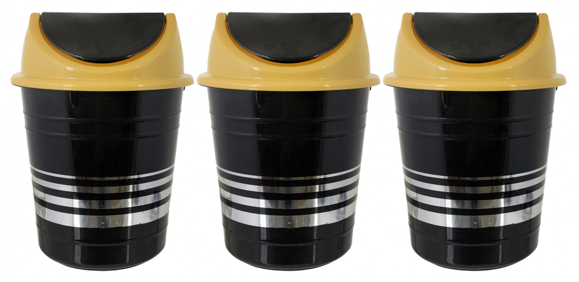 Kuber Industries Plastic Medium Size Swing Dustbin/ Swing Garbage Bin/ Waste Bin, 10 Liters (Black & Yellow)