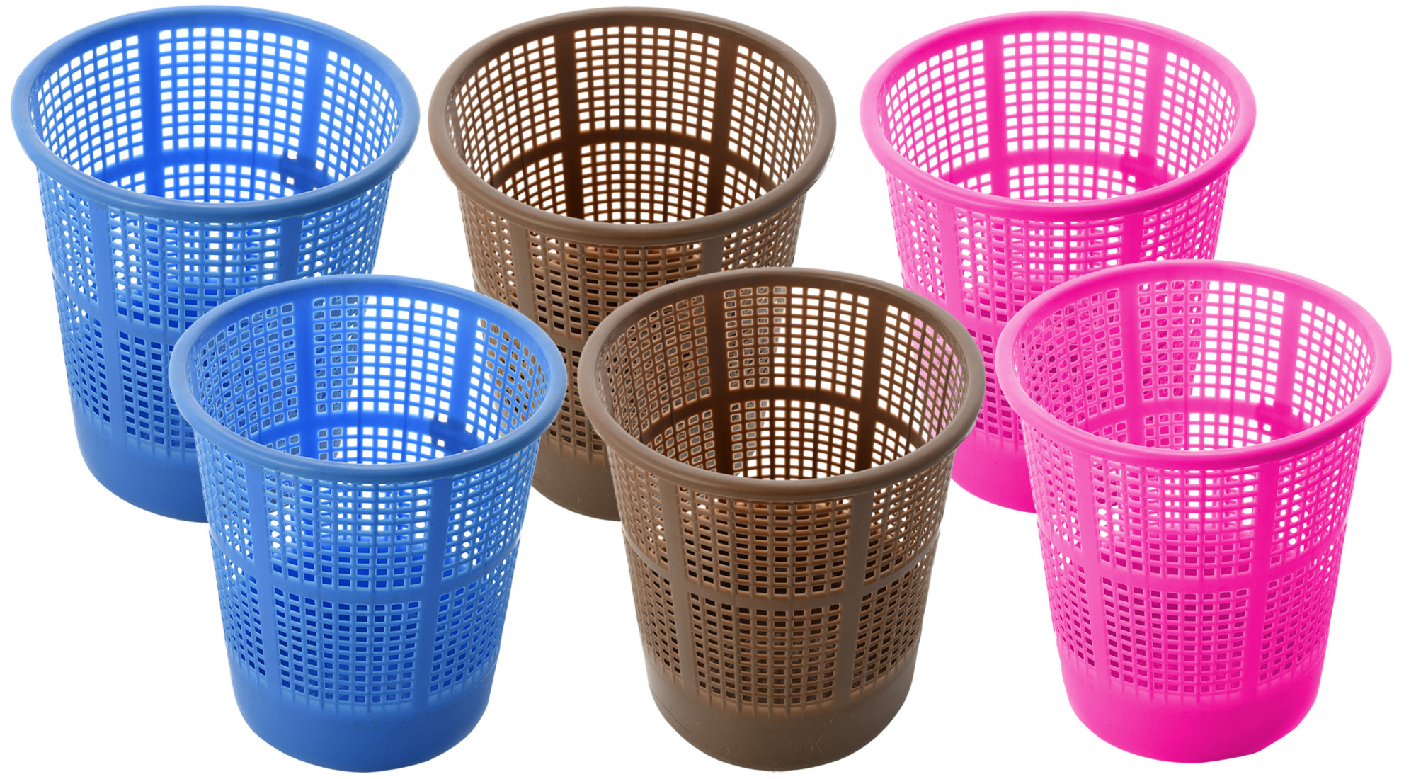 Kuber Industries Plastic Mesh Dustbin Garbage Bin for Office use, School, Bedroom,Kids Room, Home, Multi Purpose,5 Liters (Blue & Brown & Pink)-KUBMART278