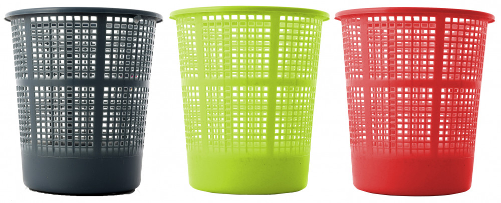 Kuber Industries Plastic Mesh Dustbin Garbage Bin for Office use, School, Bedroom,Kids Room, Home, Multi Purpose,5 Liters (Grey &amp; Green &amp; Red)-KUBMART286