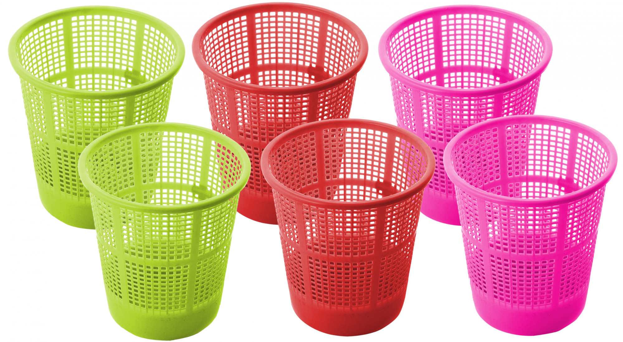 Kuber Industries Plastic Mesh Dustbin Garbage Bin for Office use, School, Bedroom,Kids Room, Home, Multi Purpose,5 Liters (Green & Red & Pink)-KUBMART290
