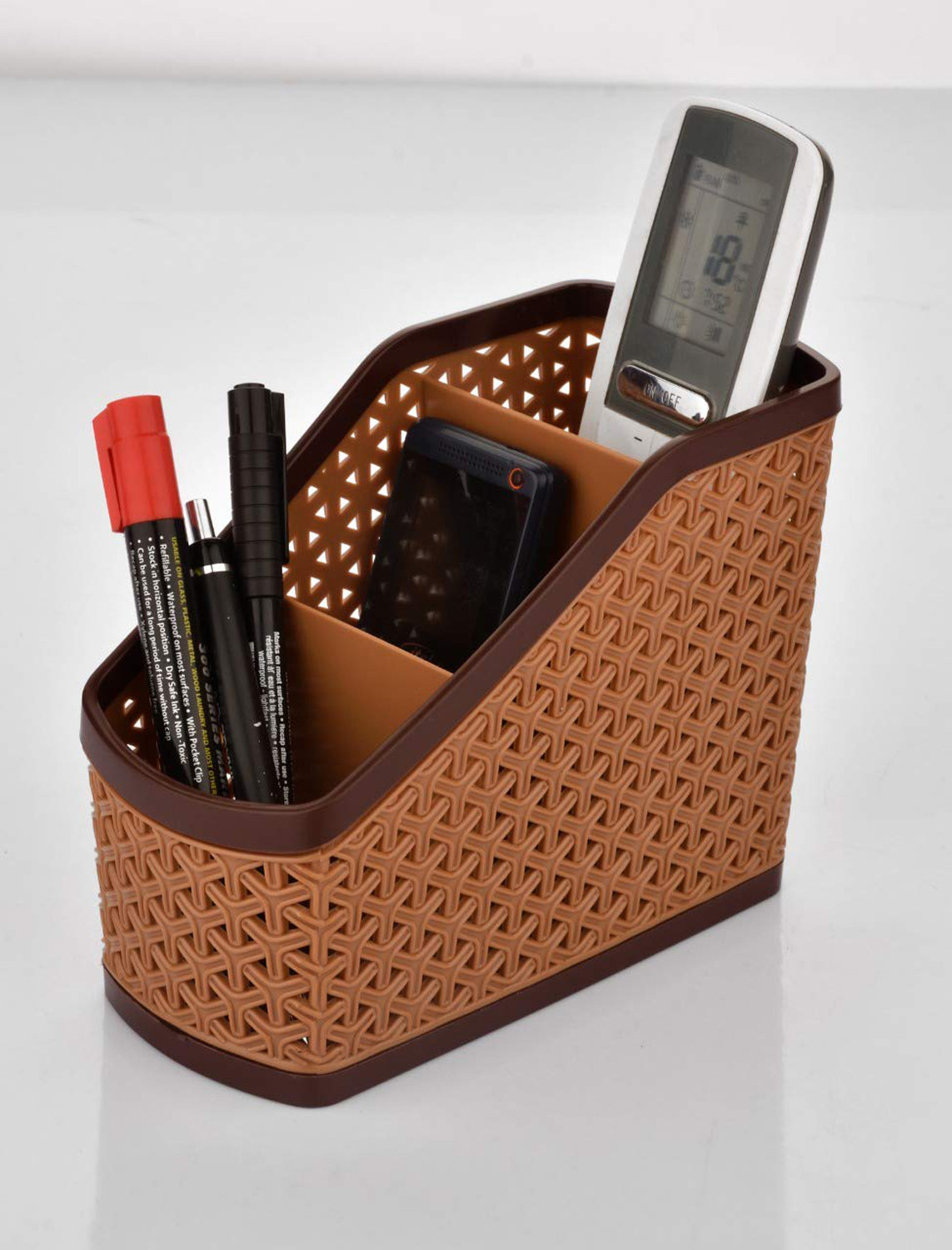 Kuber Industries Plastic Multi-Purpose Compact Desk Storage Organizer Stationary Box For Case Pen Pencil Holder, Plastic Cosmetics, Make Up Organizer Container(Beige)-KUBMART3230