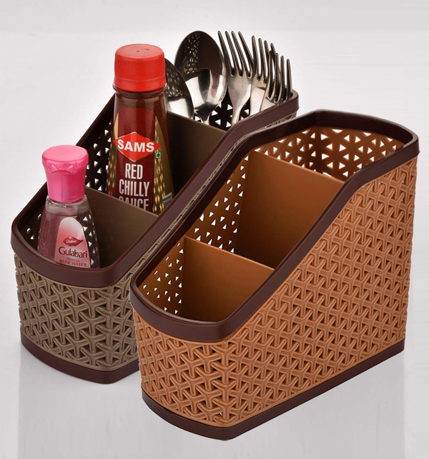 Kuber Industries Plastic Multi-Purpose Compact Desk Storage Organizer Stationary Box For Case Pen Pencil Holder, Plastic Cosmetics, Make Up Organizer Container(Brown & Beige)-KUBMART3238