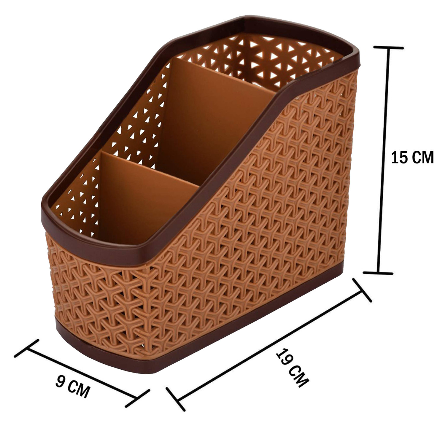 Kuber Industries Plastic Multi-Purpose Compact Desk Storage Organizer Stationary Box For Case Pen Pencil Holder, Plastic Cosmetics, Make Up Organizer Container(Brown & Beige)-KUBMART3238