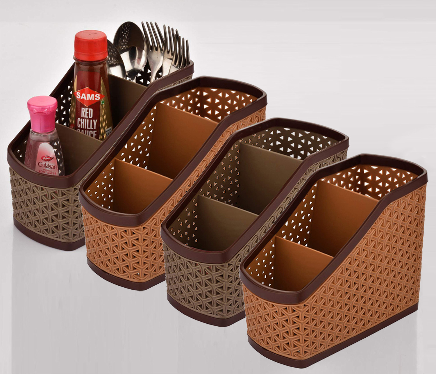 Kuber Industries Plastic Multi-Purpose Compact Desk Storage Organizer Stationary Box For Case Pen Pencil Holder, Plastic Cosmetics, Make Up Organizer Container(Brown & Beige)-KUBMART3238