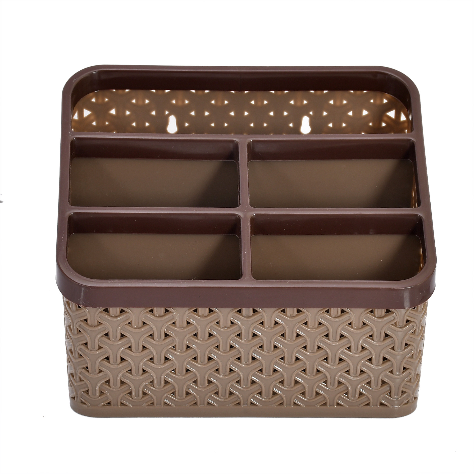 Kuber Industries Plastic Multi-Purpose Large Size Compact Desk Storage Organizer Stationary Box For Case Pen Pencil Holder, Plastic Cosmetics, Make Up Organizer Container(Brown)-KUBMART3242