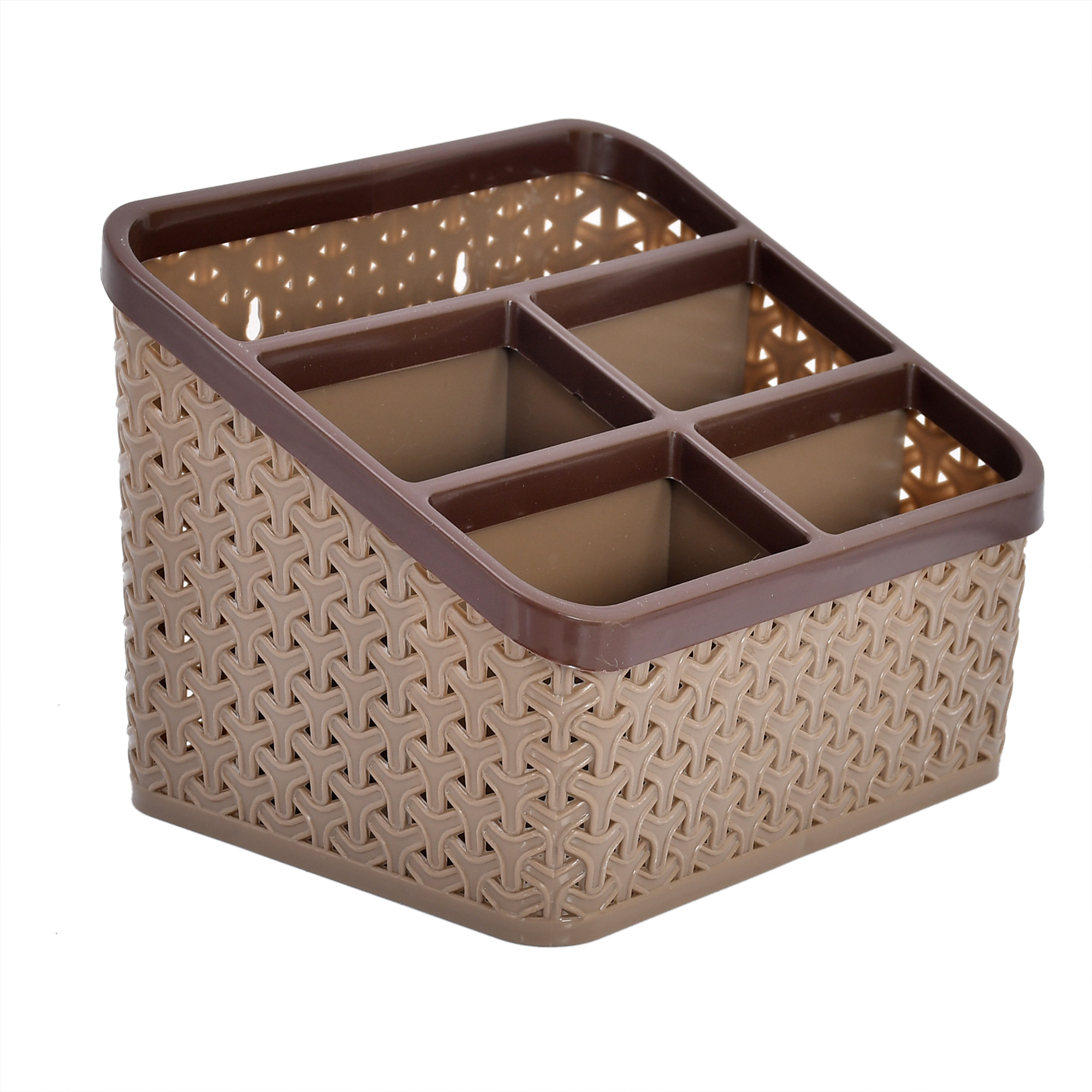 Kuber Industries Plastic Multi-Purpose Large Size Compact Desk Storage Organizer Stationary Box For Case Pen Pencil Holder, Plastic Cosmetics, Make Up Organizer Container(Brown)-KUBMART3242