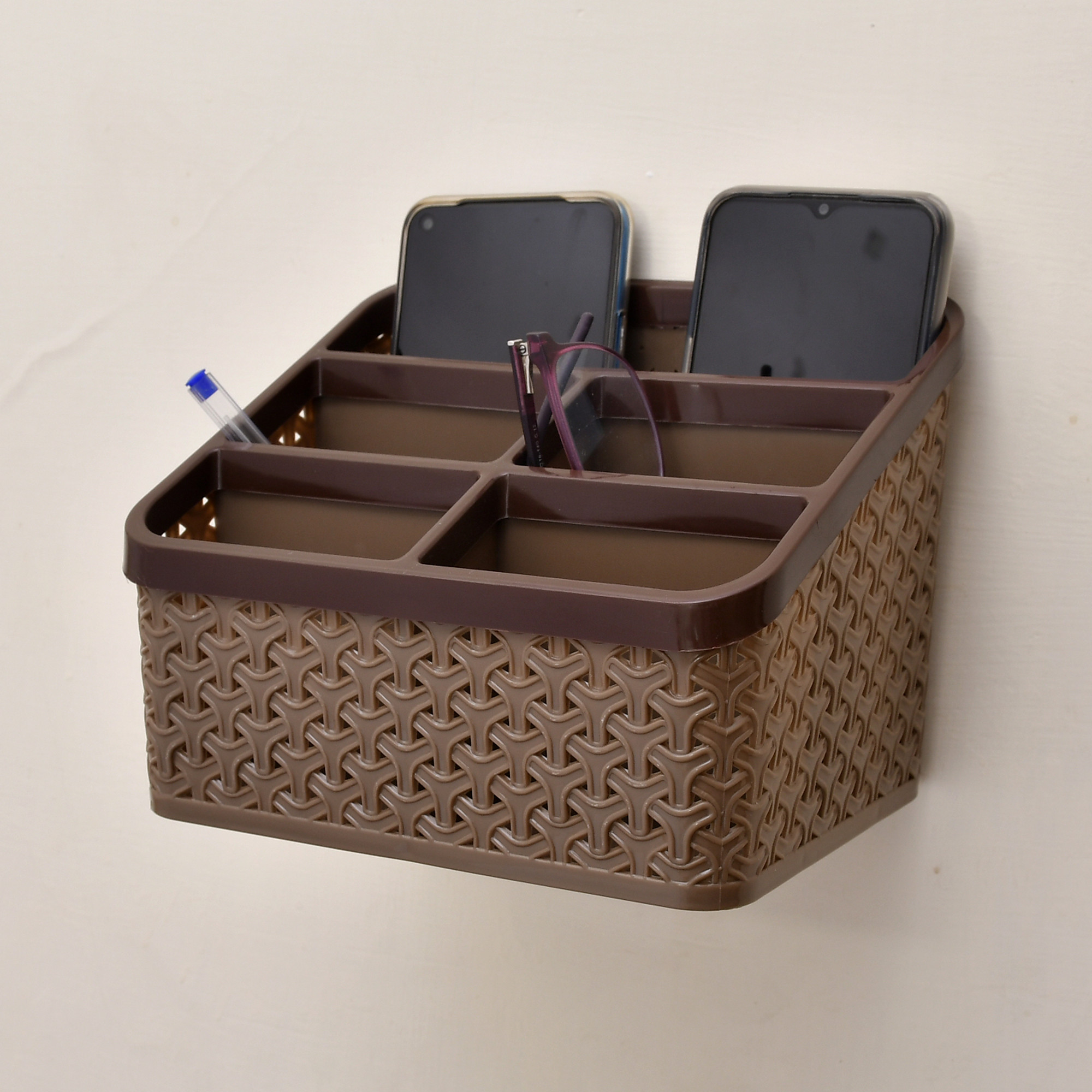 Kuber Industries Plastic Multi-Purpose Large Size Compact Desk Storage Organizer Stationary Box For Case Pen Pencil Holder, Plastic Cosmetics, Make Up Organizer Container(Brown)-KUBMART3242