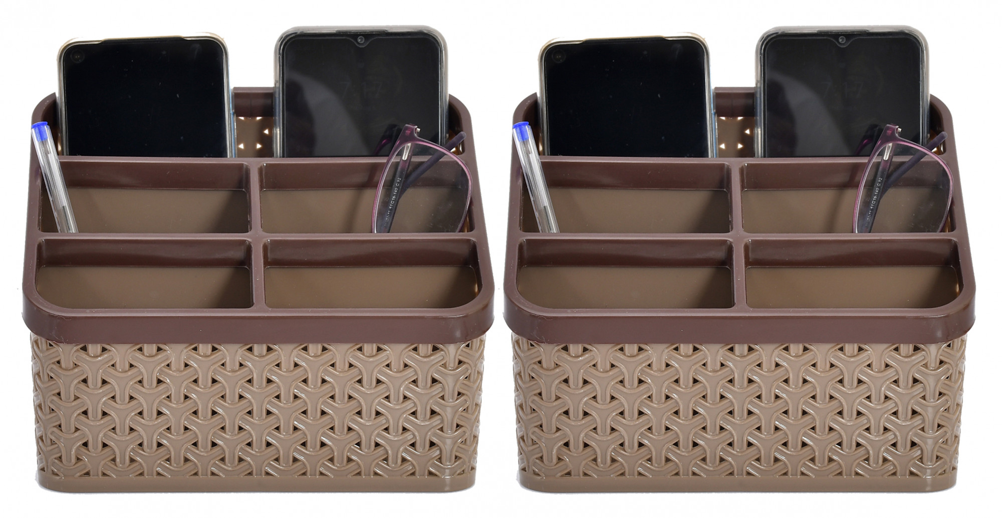 Kuber Industries Plastic Multi-Purpose Large Size Compact Desk Storage Organizer Stationary Box For Case Pen Pencil Holder, Plastic Cosmetics, Make Up Organizer Container(Brown)-KUBMART3242