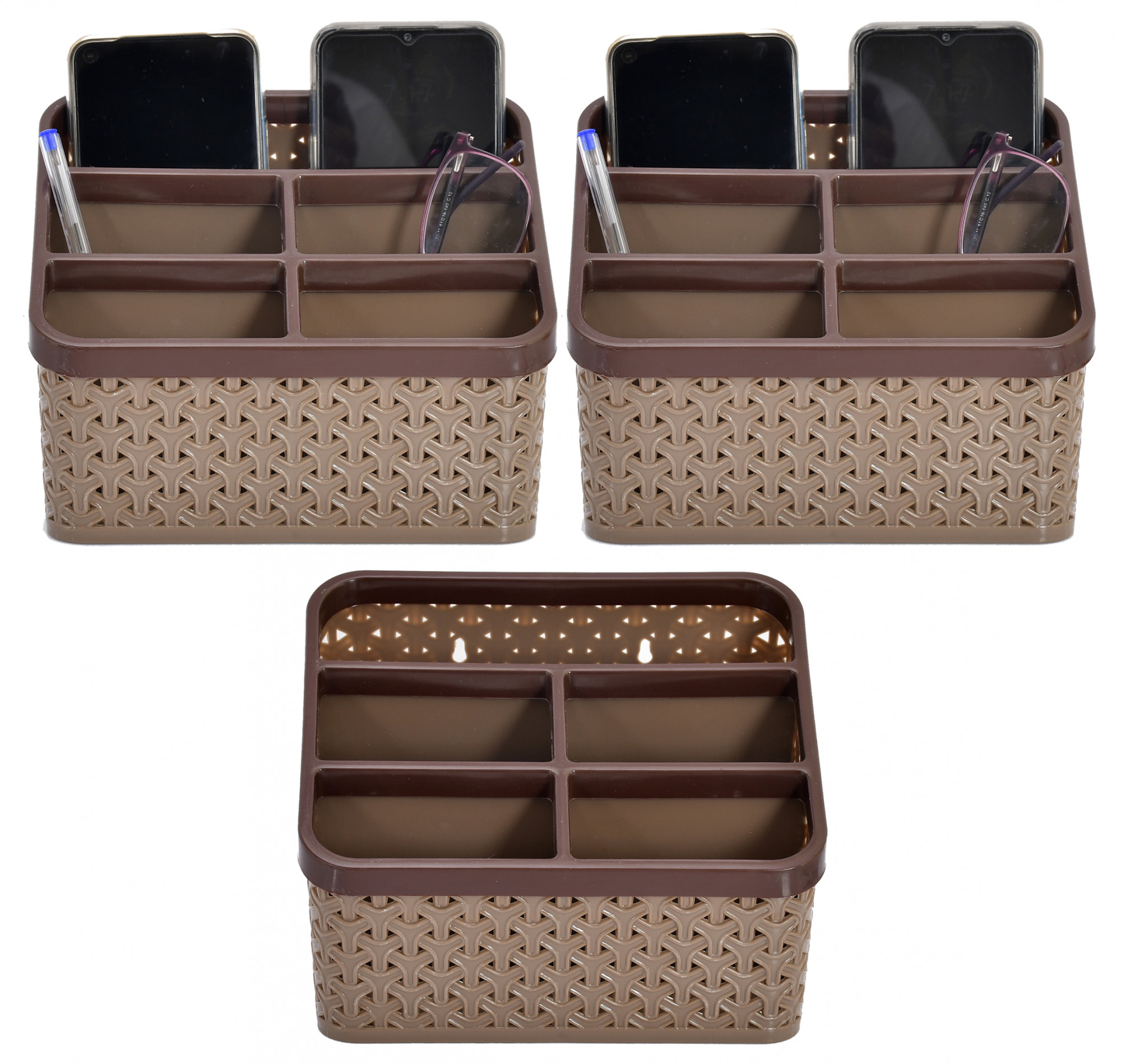Kuber Industries Plastic Multi-Purpose Large Size Compact Desk Storage Organizer Stationary Box For Case Pen Pencil Holder, Plastic Cosmetics, Make Up Organizer Container(Brown)-KUBMART3242