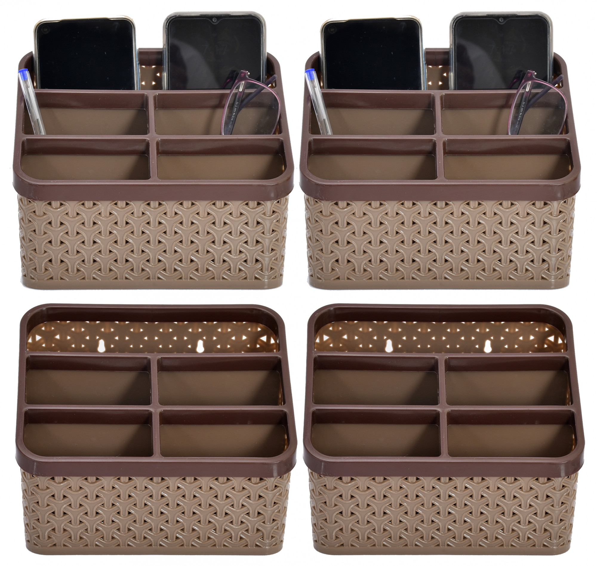 Kuber Industries Plastic Multi-Purpose Large Size Compact Desk Storage Organizer Stationary Box For Case Pen Pencil Holder, Plastic Cosmetics, Make Up Organizer Container(Brown)-KUBMART3242
