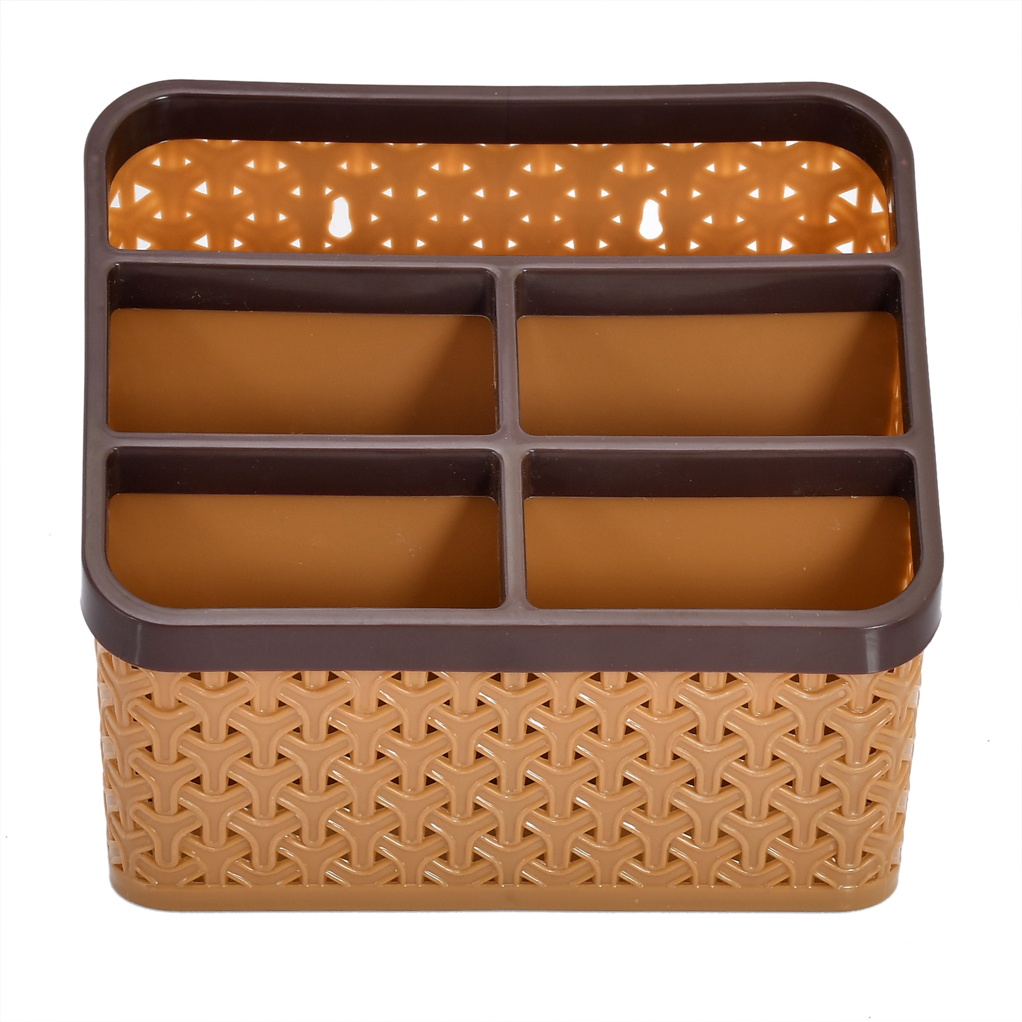 Kuber Industries Plastic Multi-Purpose Large Size Compact Desk Storage Organizer Stationary Box For Case Pen Pencil Holder, Plastic Cosmetics, Make Up Organizer Container(Brown & Beige)-KUBMART3258