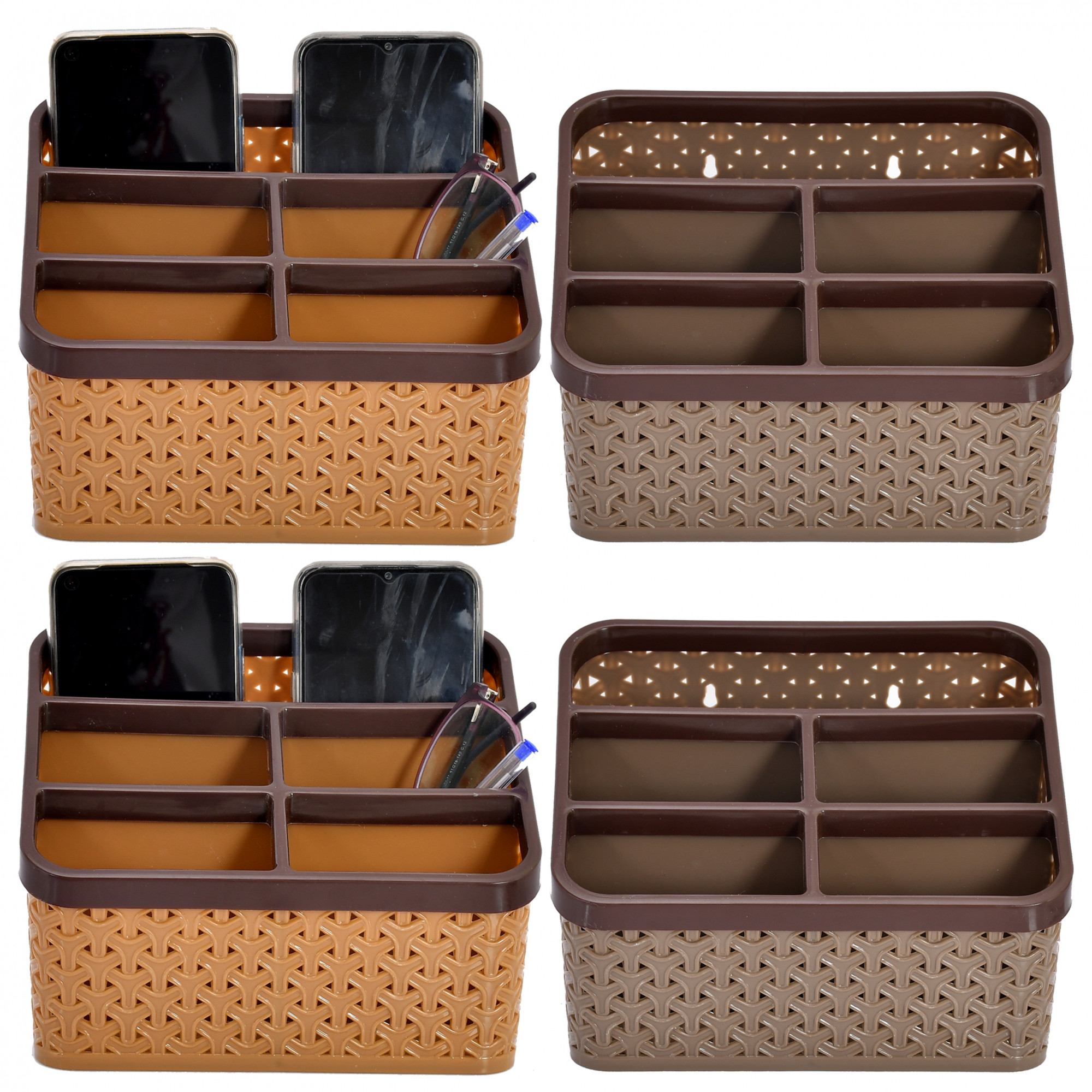 Kuber Industries Plastic Multi-Purpose Large Size Compact Desk Storage Organizer Stationary Box For Case Pen Pencil Holder, Plastic Cosmetics, Make Up Organizer Container(Brown & Beige)-KUBMART3258
