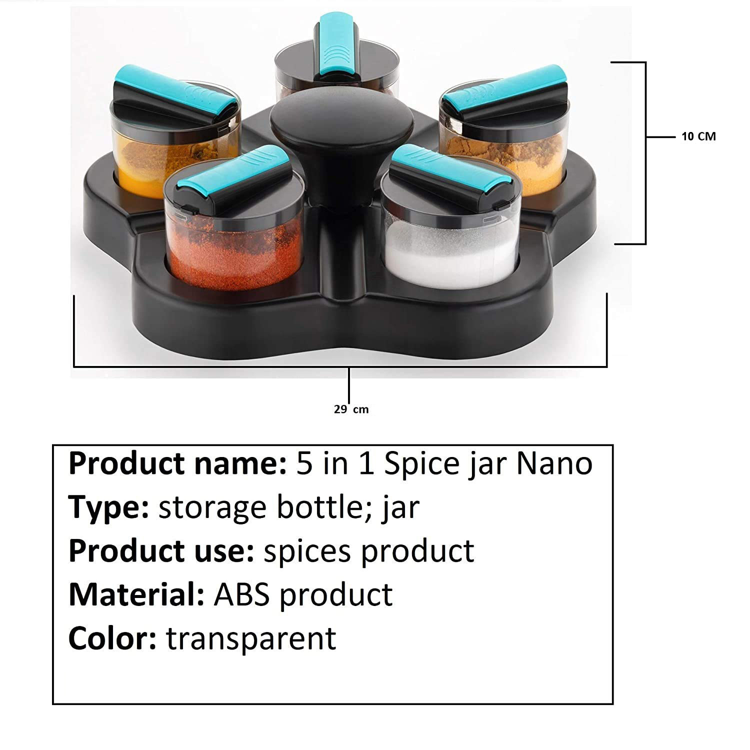 Kuber Industries Plastic Multipurpose Spice Rack 5 Piece Condiment Set 250Ml (Black)-KUBMRT11739