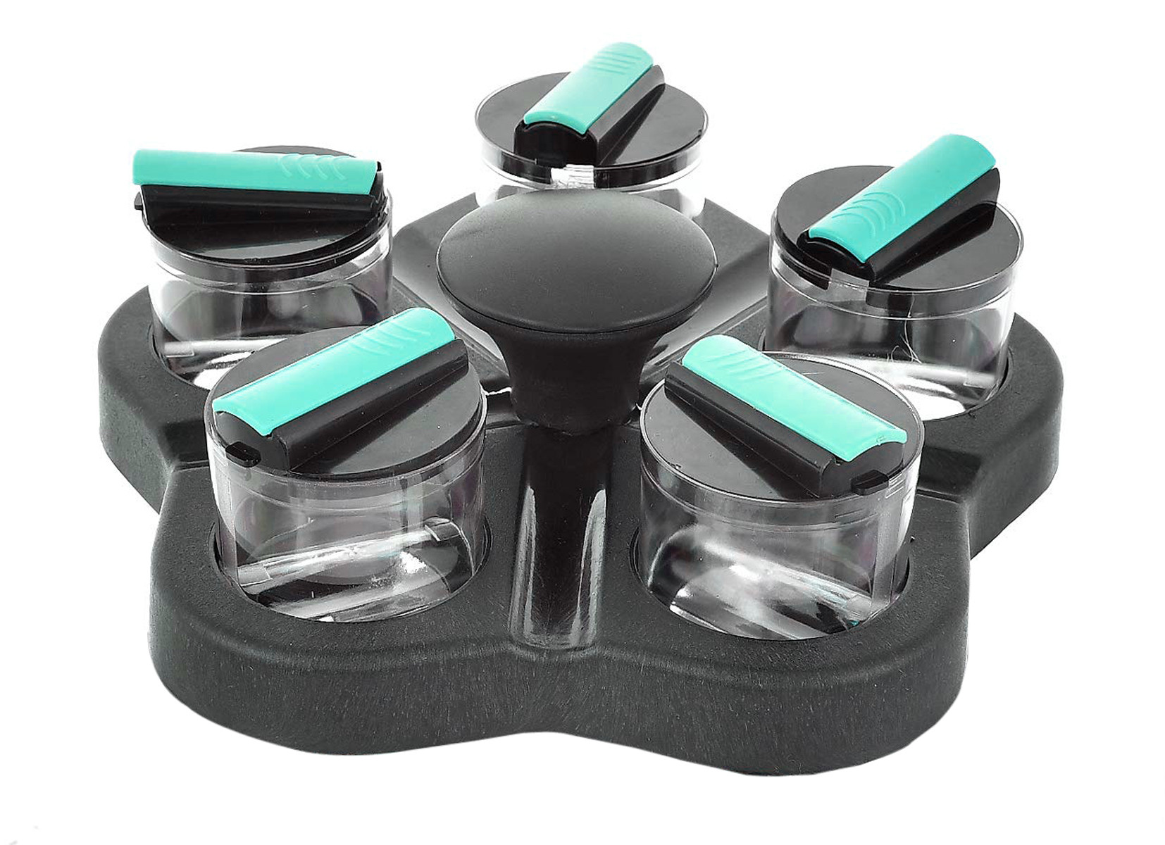 Kuber Industries Plastic Multipurpose Spice Rack 5 Piece Condiment Set 250Ml (Black)-KUBMRT11739