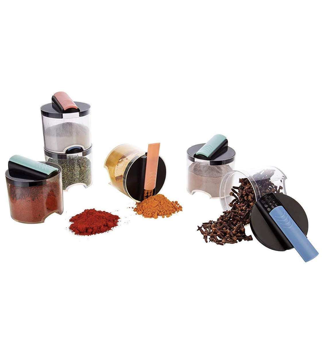 Kuber Industries Plastic Multipurpose Spice Rack 5 Piece Condiment Set 250Ml (Black)-KUBMRT11739