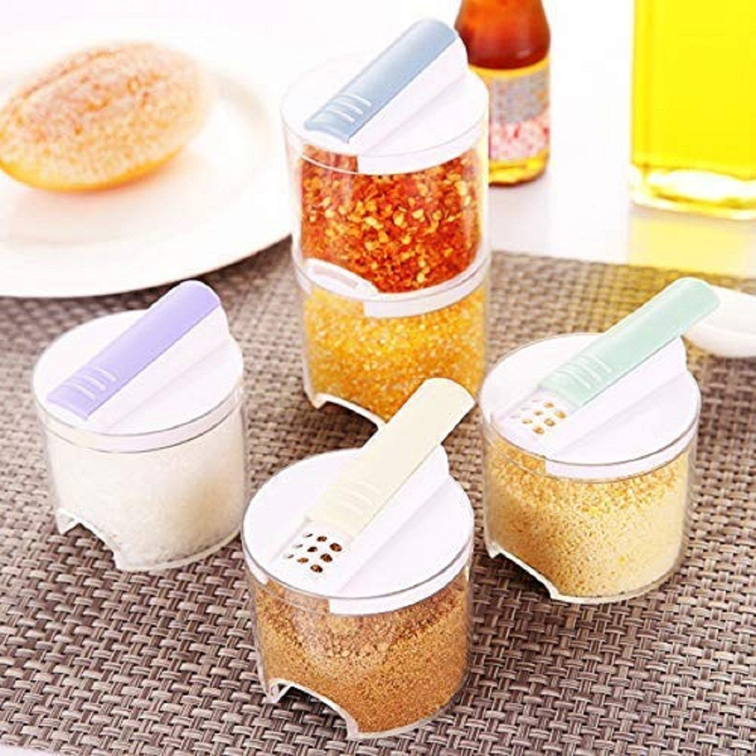 Kuber Industries Plastic Multipurpose Spice Rack 5 Piece Condiment Set 250Ml (Black)-KUBMRT11739