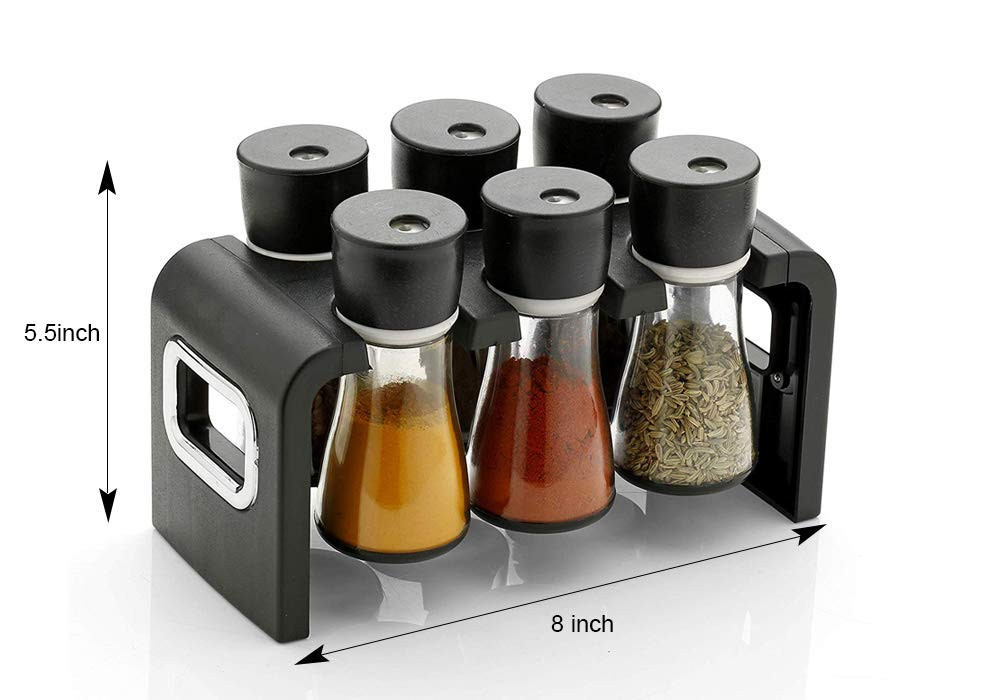 Kuber Industries Plastic Multipurpose Spice Rack Condiment Set 120Ml (Black)-KUBMART3304