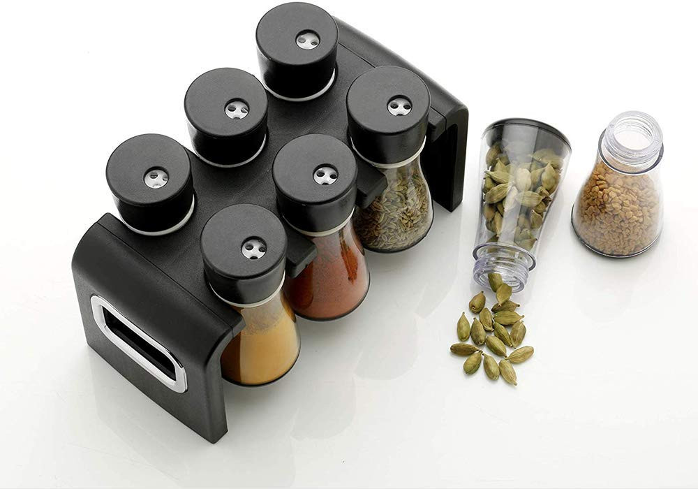 Kuber Industries Plastic Multipurpose Spice Rack Condiment Set 120Ml (Black)-KUBMART3304