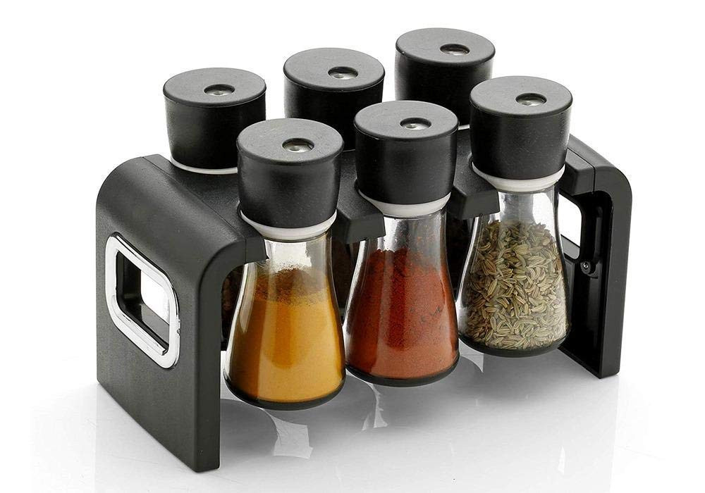 Kuber Industries Plastic Multipurpose Spice Rack Condiment Set 120Ml (Black)-KUBMART3304