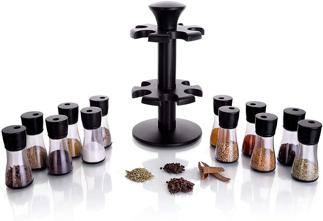 Kuber Industries Plastic Multipurpose Spice Rack Condiment Set 120Ml (Black)-KUBMART3304