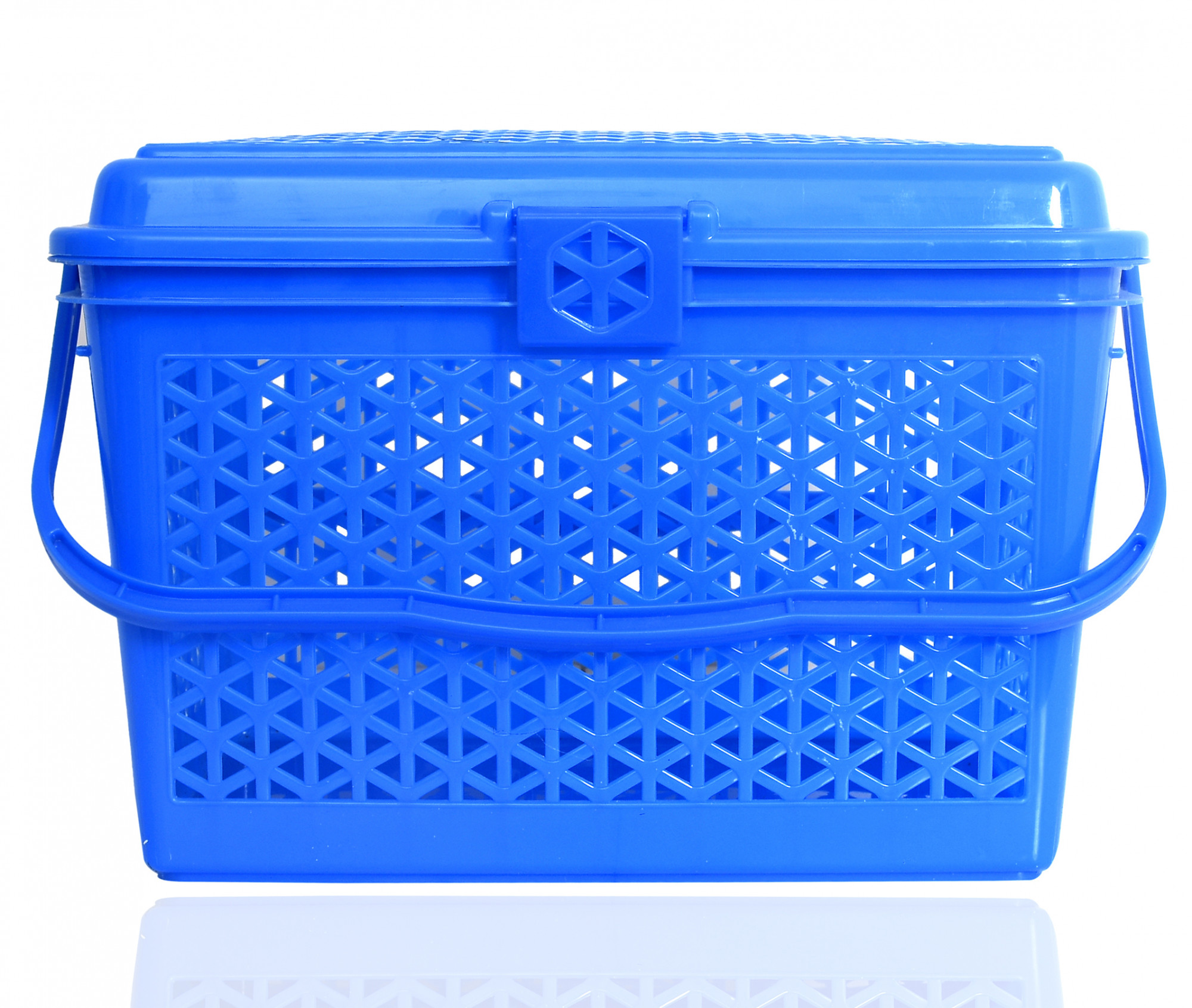 Kuber Industries Plastic Multipurpose Trendy Shopping Big Basket with Lid (Blue)