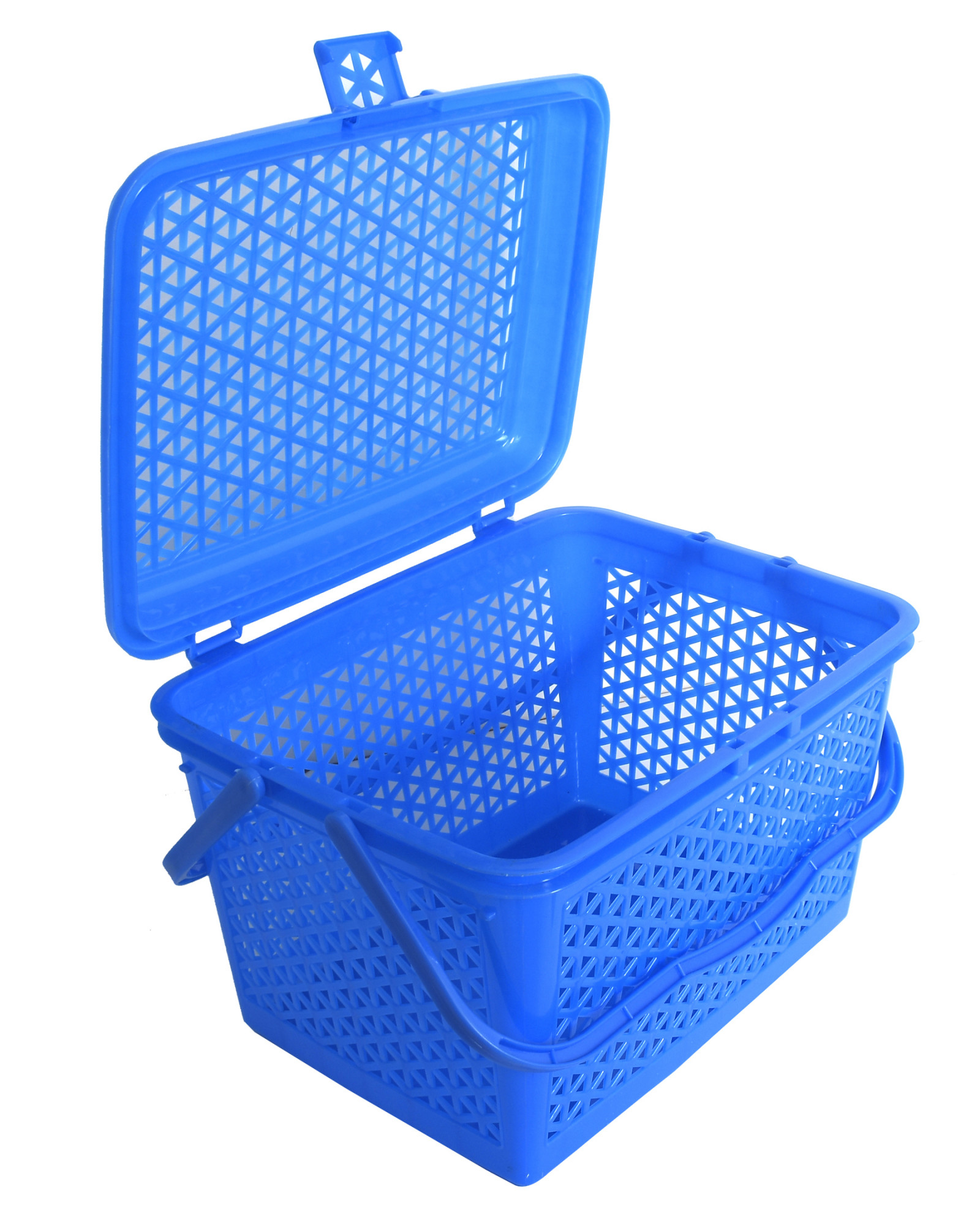 Kuber Industries Plastic Multipurpose Trendy Shopping Big Basket with Lid (Blue)