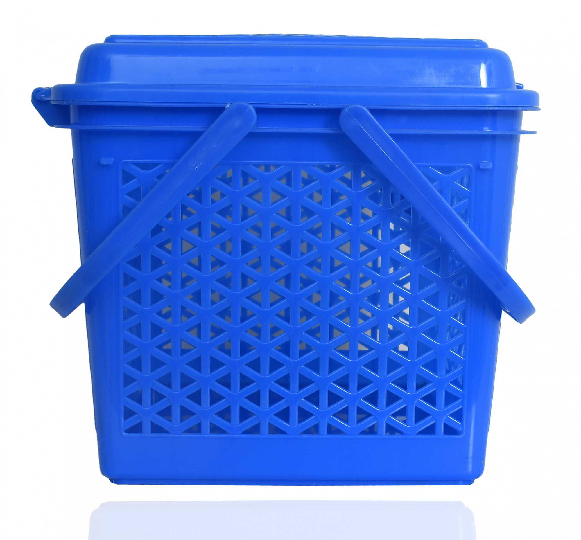 Kuber Industries Plastic Multipurpose Trendy Shopping Big Basket with Lid (Blue)