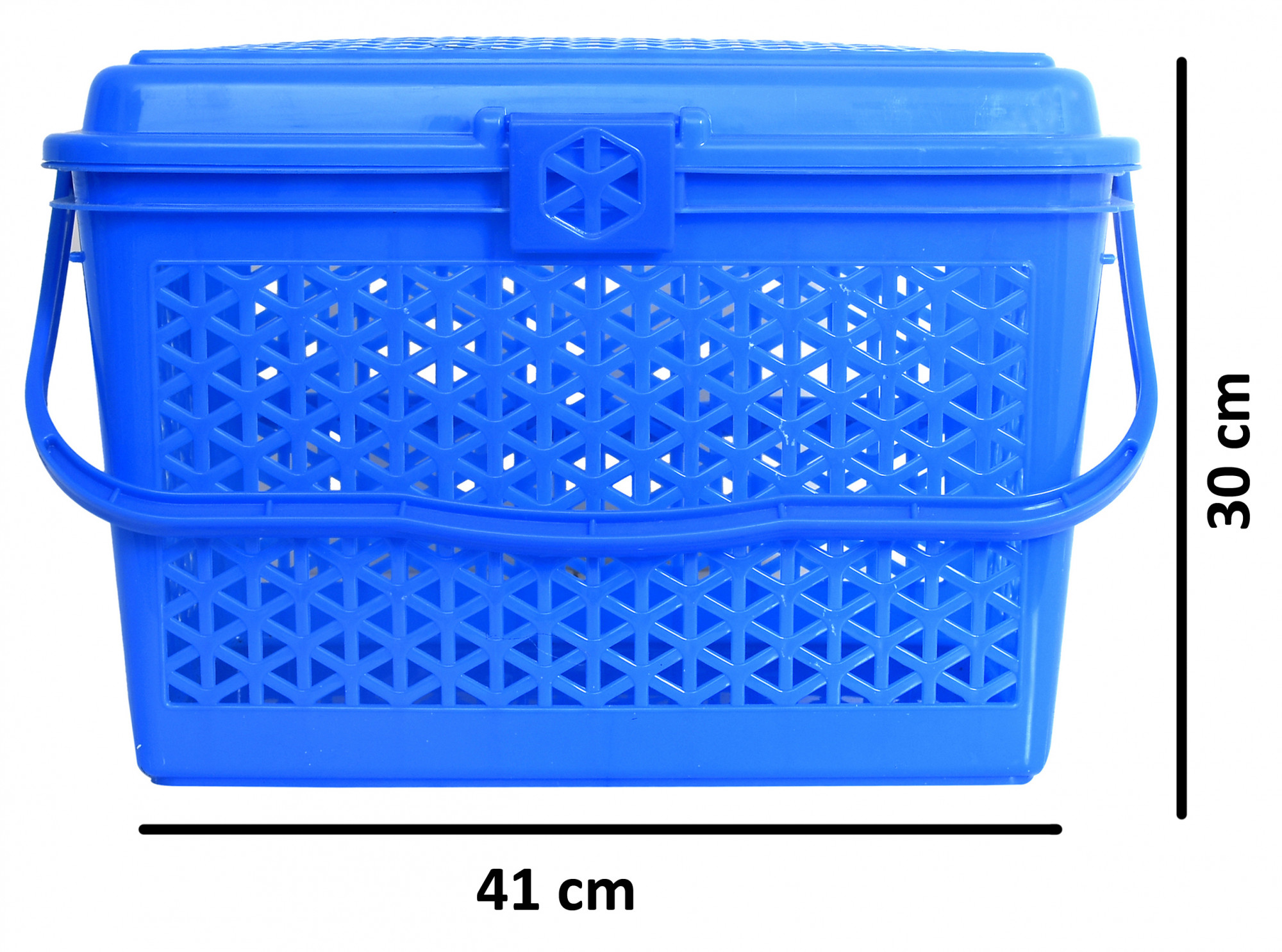 Kuber Industries Plastic Multipurpose Trendy Shopping Big Basket with Lid (Blue)
