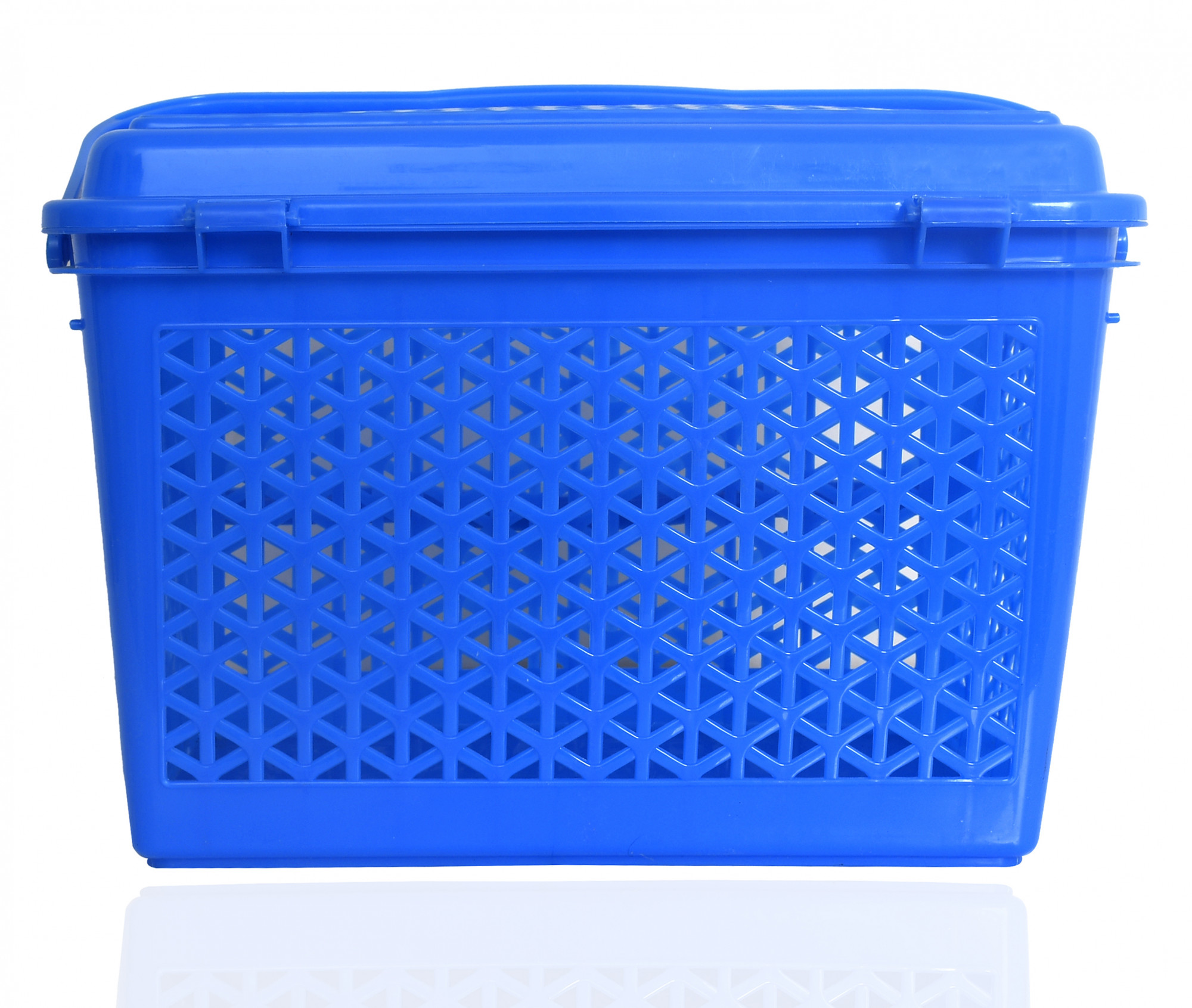 Kuber Industries Plastic Multipurpose Trendy Shopping Big Basket with Lid (Blue)