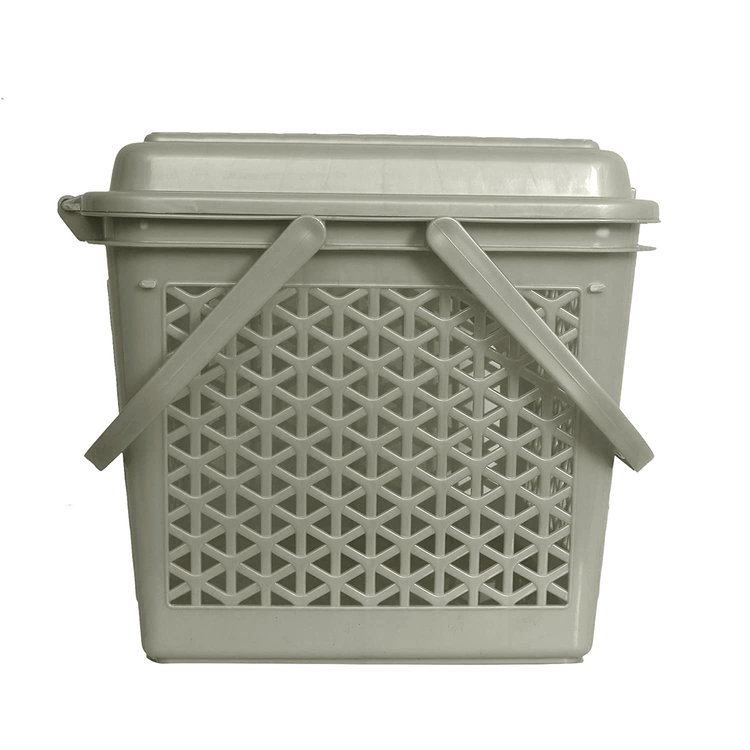 Kuber Industries Plastic Multipurpose Trendy Shopping Big Basket with Lid (Grey)-HS_38_KUBMART21161