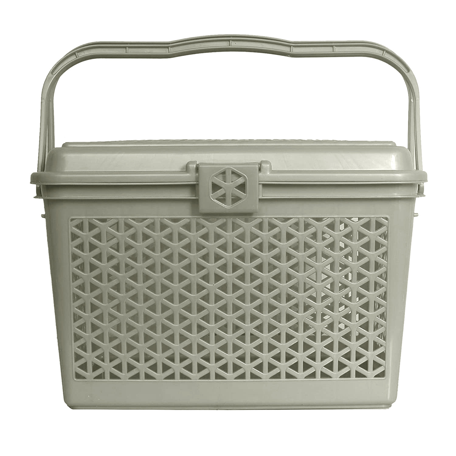 Kuber Industries Plastic Multipurpose Trendy Shopping Big Basket with Lid (Grey)-HS_38_KUBMART21161