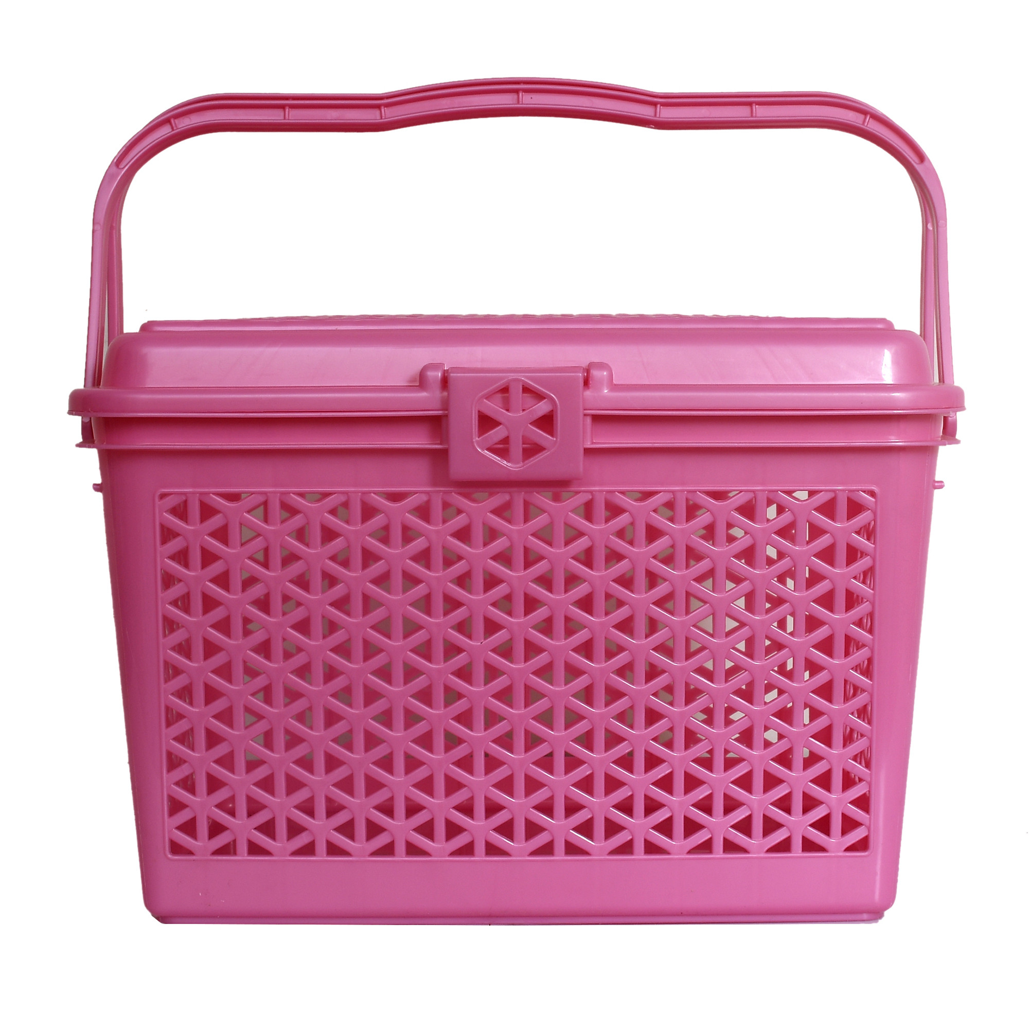 Kuber Industries Plastic Multipurpose Trendy Shopping Big Basket with Lid (Pink)