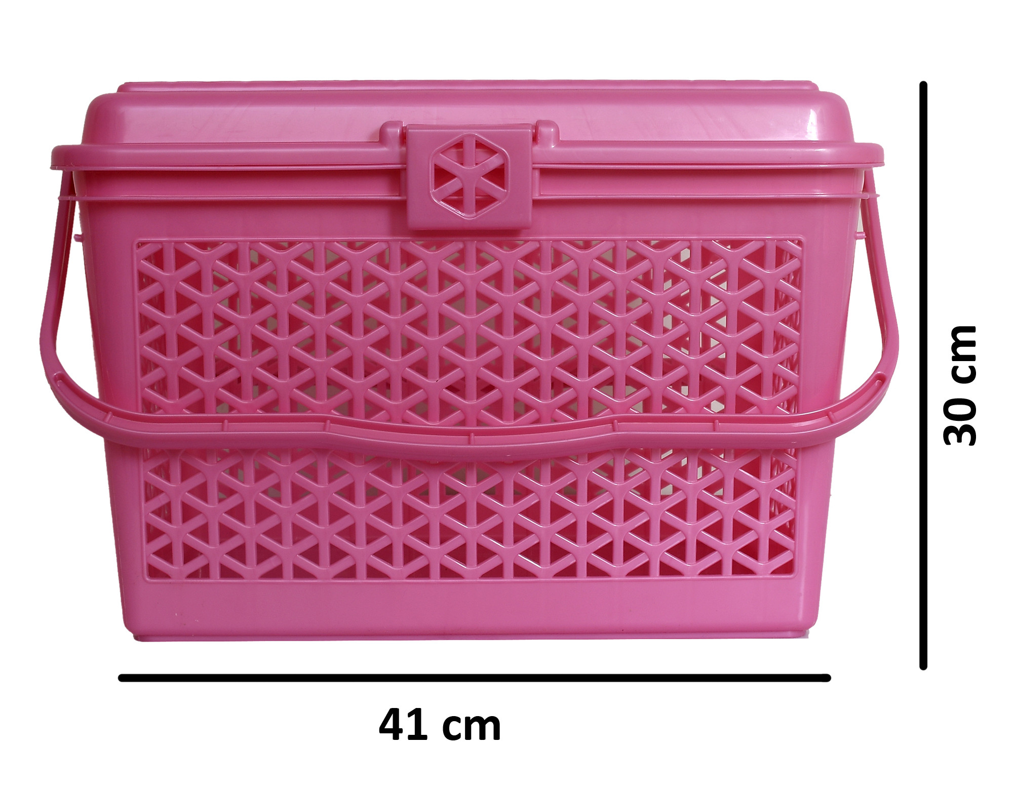 Kuber Industries Plastic Multipurpose Trendy Shopping Big Basket with Lid (Pink)
