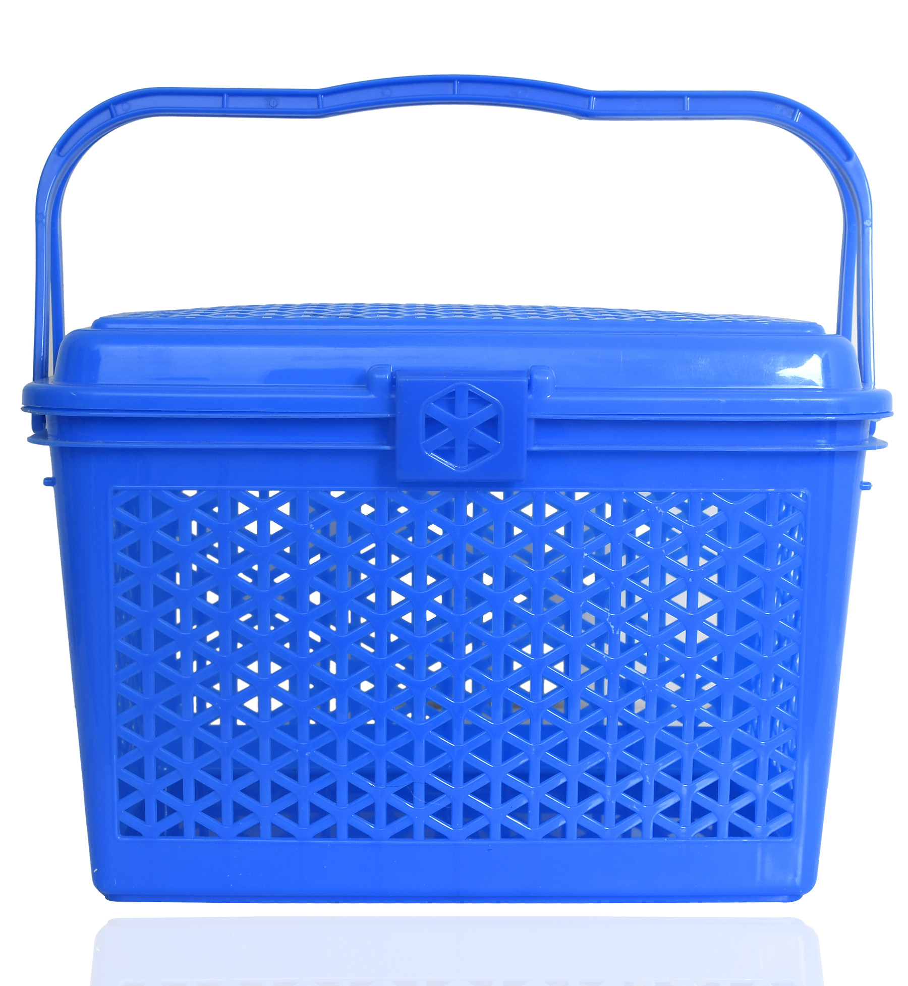 Kuber Industries Plastic Multipurpose Trendy Shopping Small Basket with Lid (Blue)