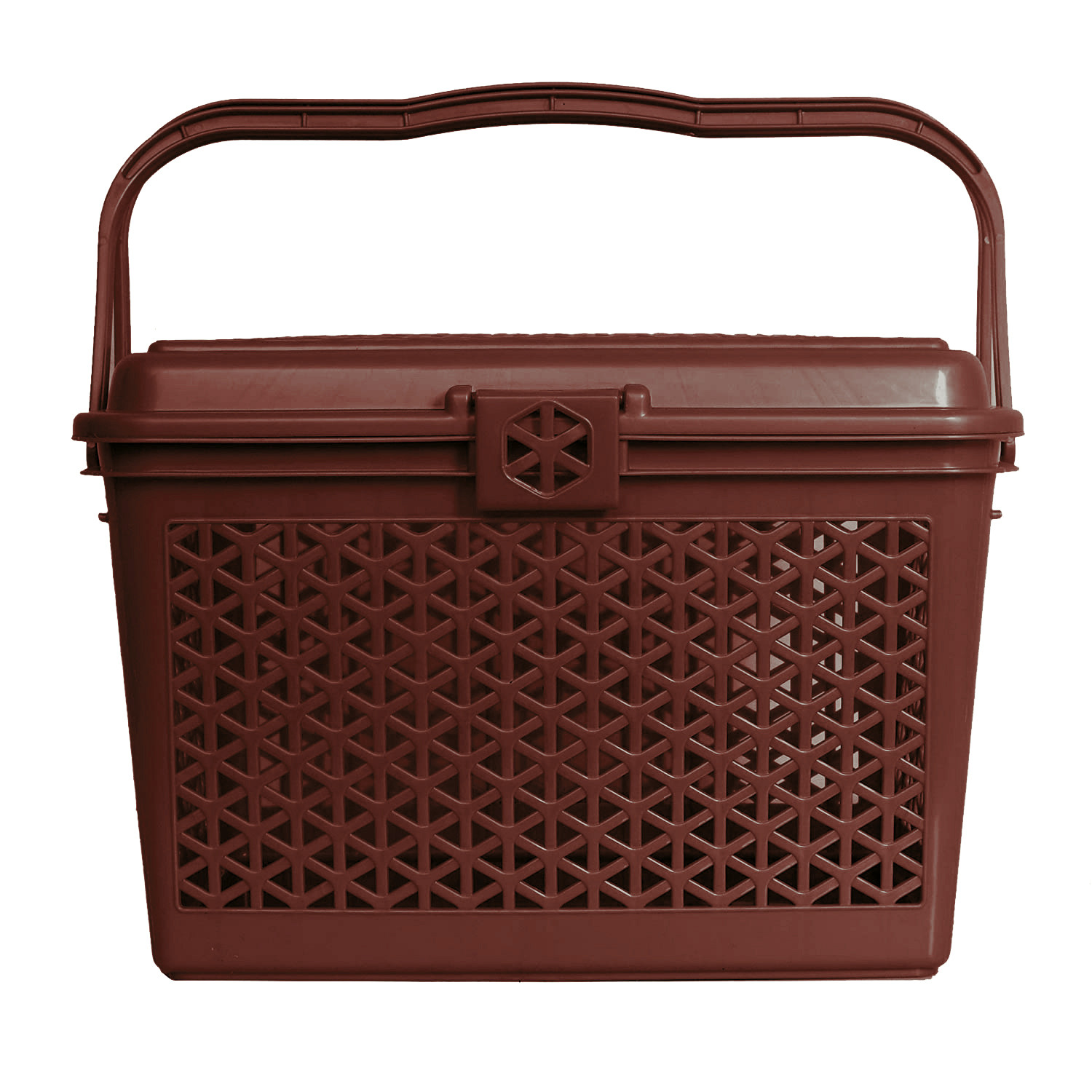 Kuber Industries Plastic Multipurpose Trendy Shopping Small Basket with Lid (Dark Brown)-HS_38_KUBMART21153