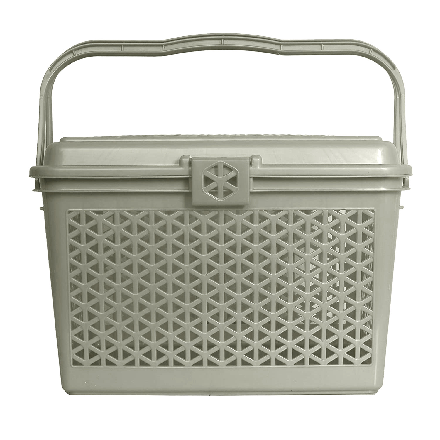 Kuber Industries Plastic Multipurpose Trendy Shopping Small Basket with Lid (Grey)-HS_38_KUBMART21155