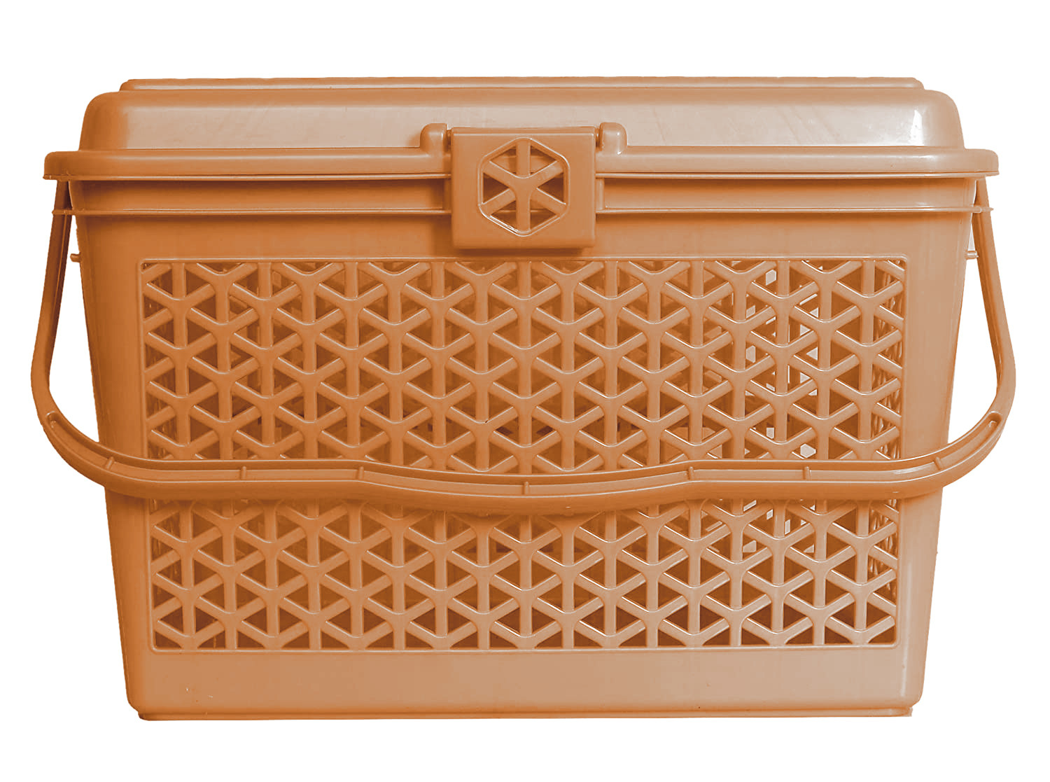 Kuber Industries Plastic Multipurpose Trendy Shopping Small Basket with Lid (Light Brown)-HS_38_KUBMART21151