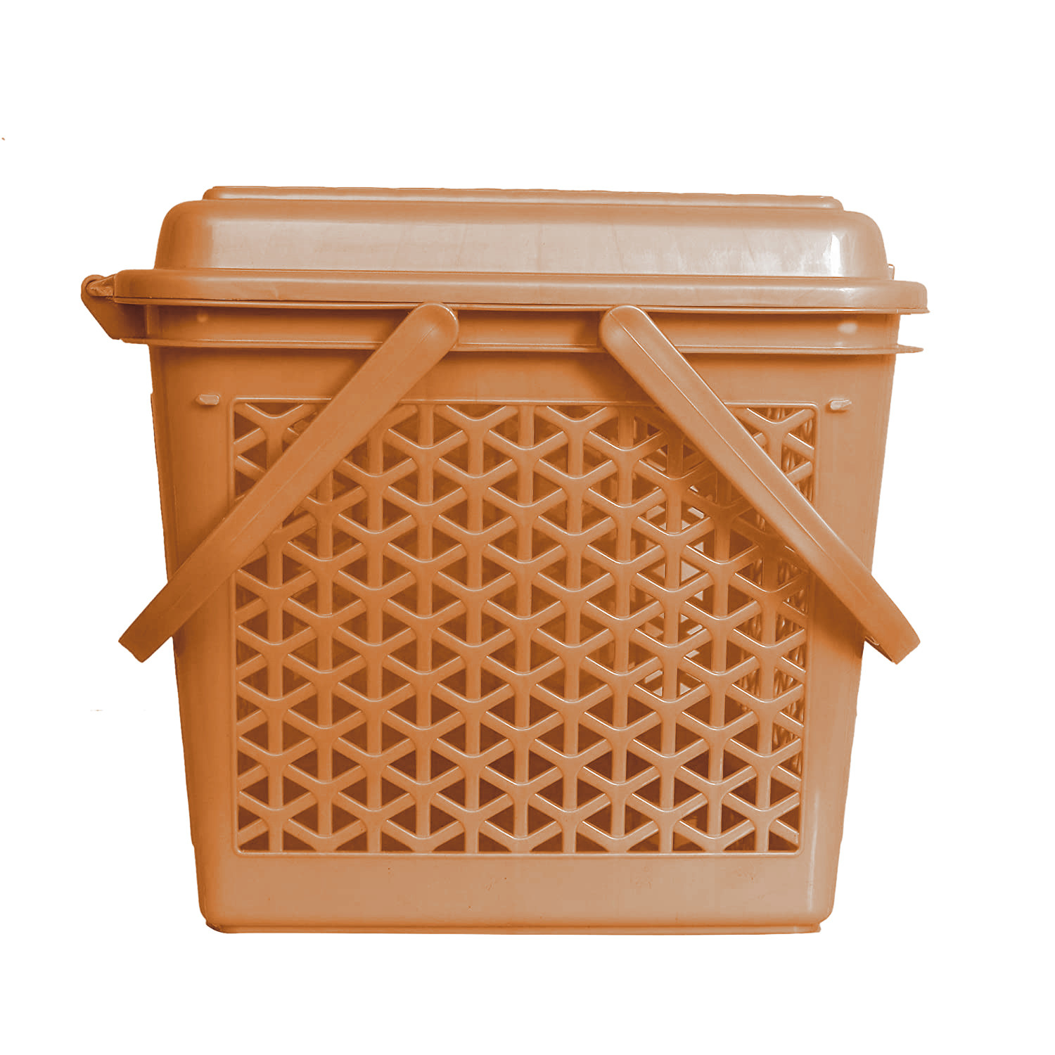 Kuber Industries Plastic Multipurpose Trendy Shopping Small Basket with Lid (Light Brown)-HS_38_KUBMART21151