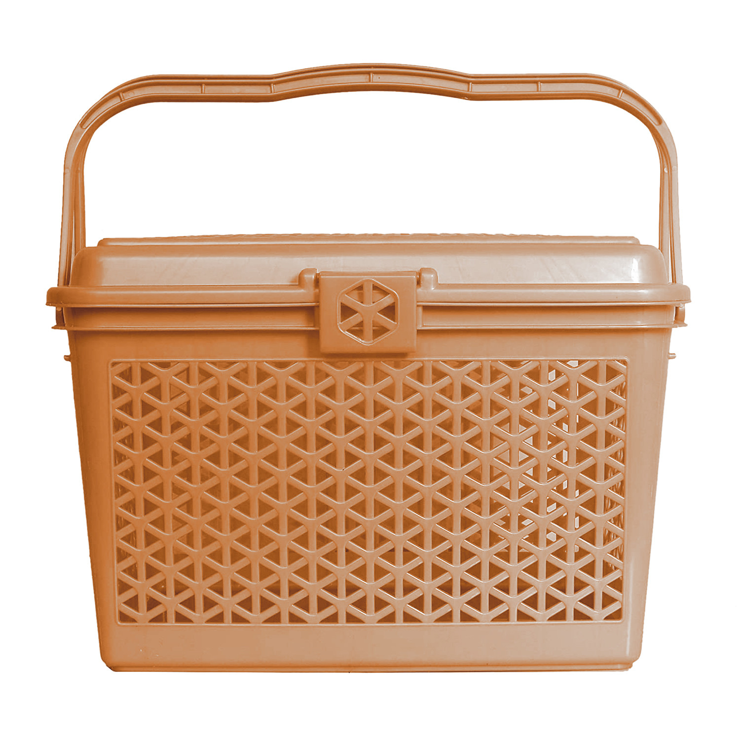 Kuber Industries Plastic Multipurpose Trendy Shopping Small Basket with Lid (Light Brown)-HS_38_KUBMART21151
