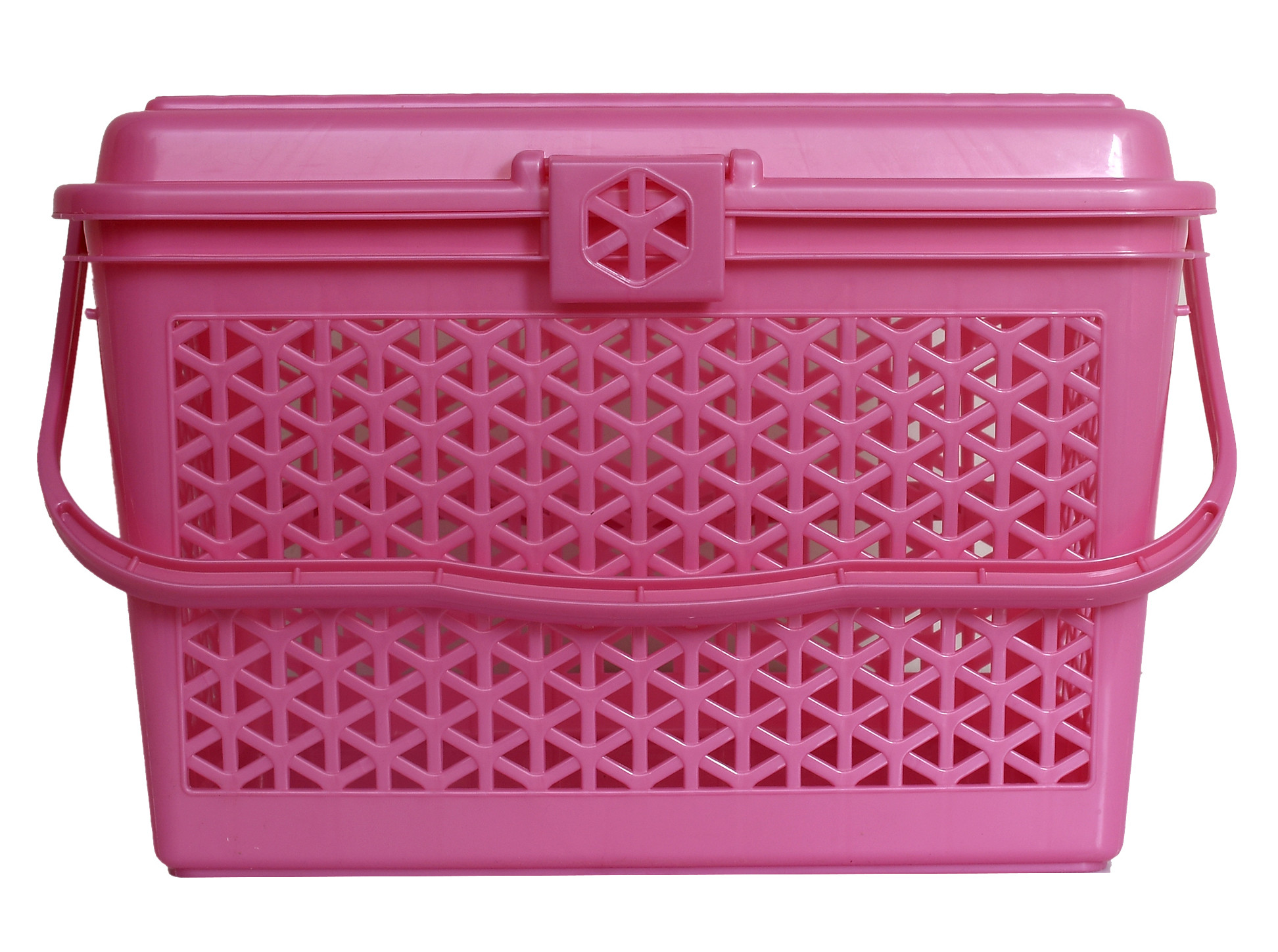 Kuber Industries Plastic Multipurpose Trendy Shopping Small Basket with Lid (Pink)