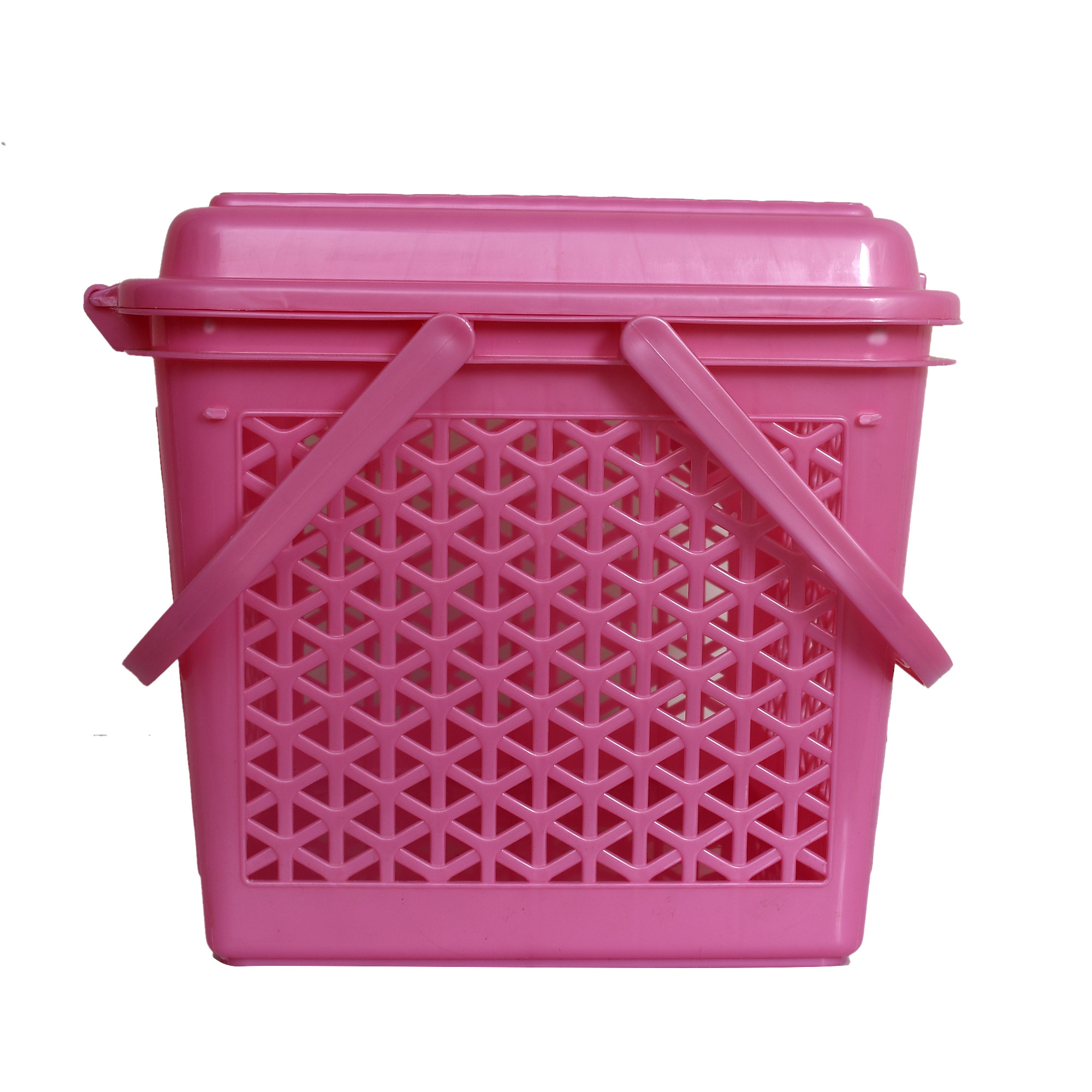 Kuber Industries Plastic Multipurpose Trendy Shopping Small Basket with Lid (Pink)