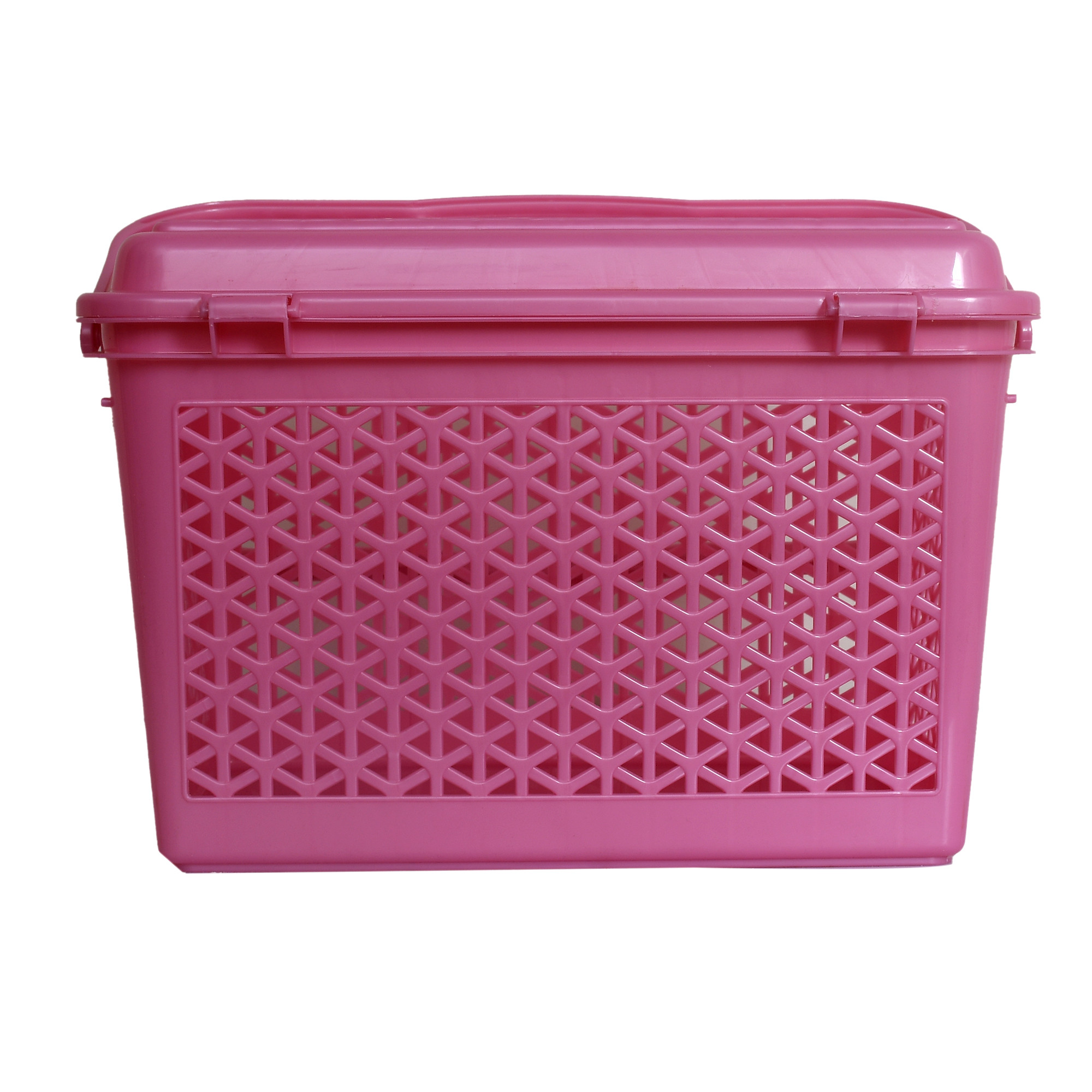 Kuber Industries Plastic Multipurpose Trendy Shopping Small Basket with Lid (Pink)