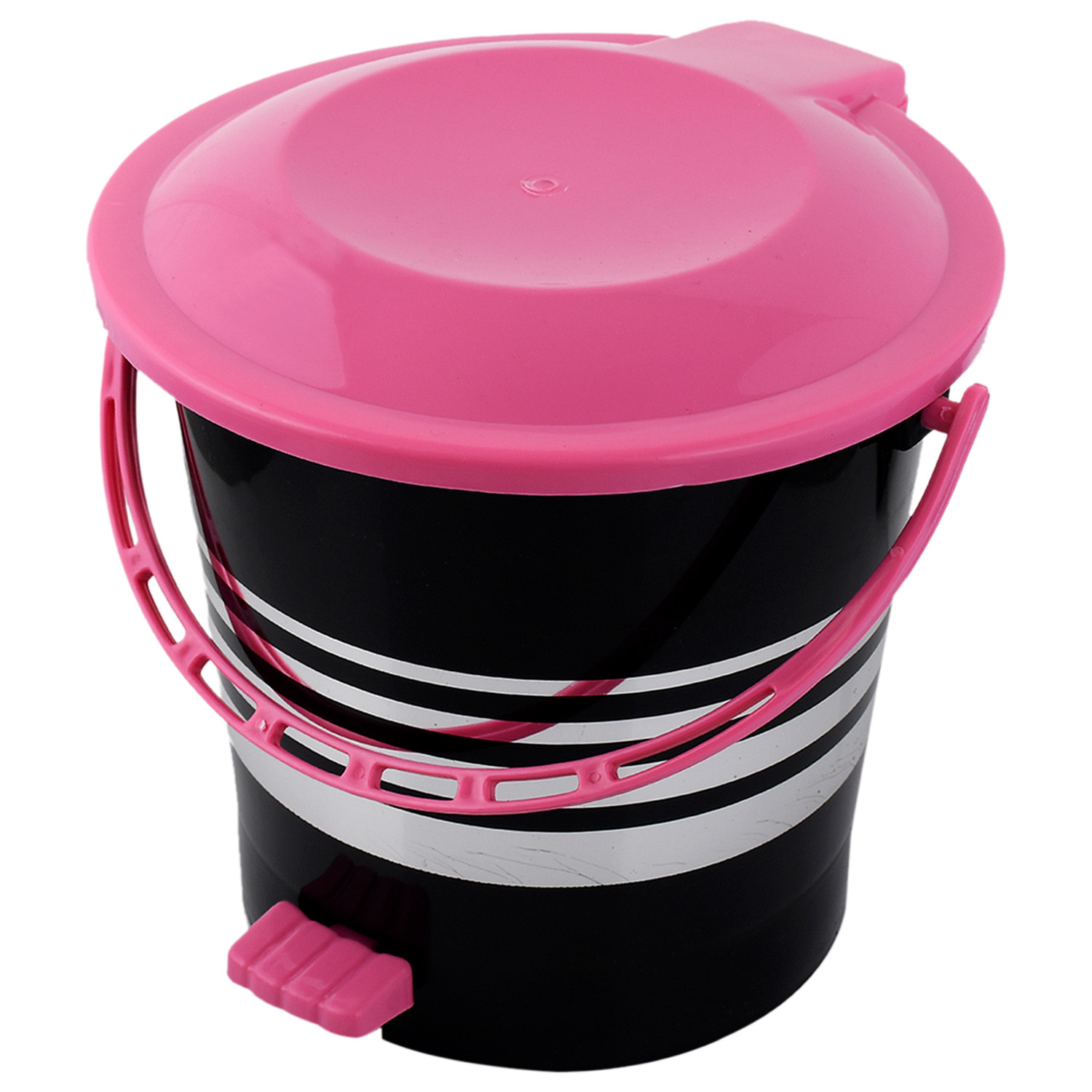 Kuber Industries Plastic Pedal Dustbin/Wastebin With Handle, 10 Liter (Black & Pink)-47KM0997